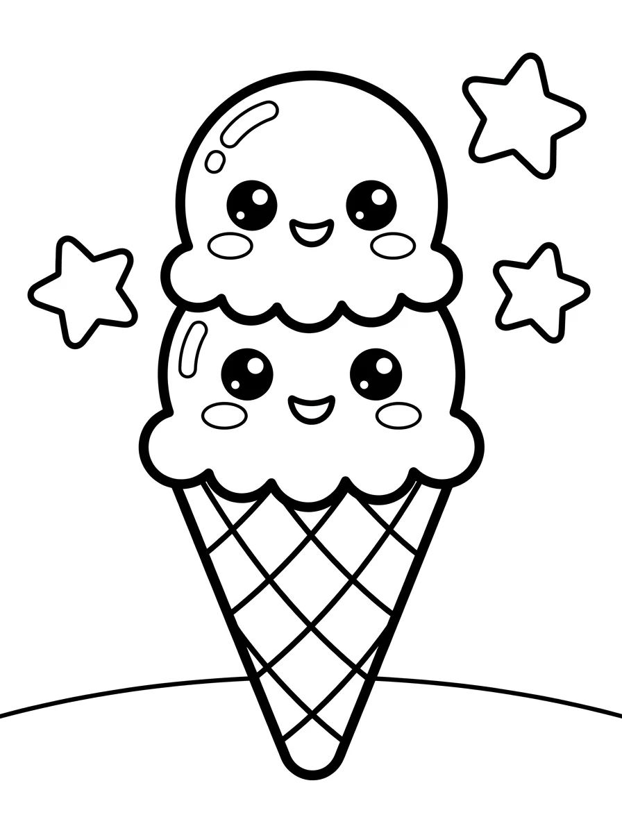 Sorvete de Casquinha Kawaii para colorir Desenho de Sorvete de Casquinha Kawaii para colorir e imprimir grátis