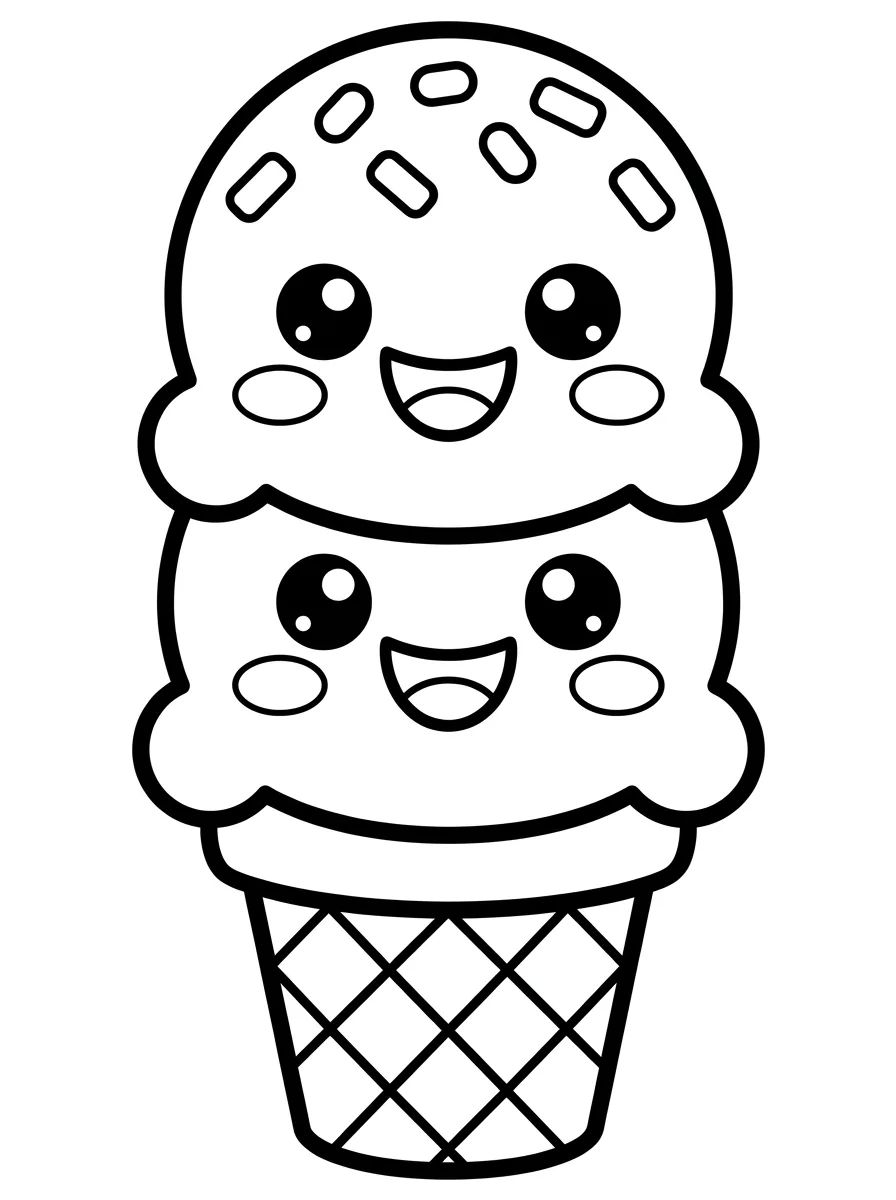 Casquinha de Sorvete Kawaii para colorir Desenho de Casquinha de Sorvete Kawaii para colorir e imprimir grátis