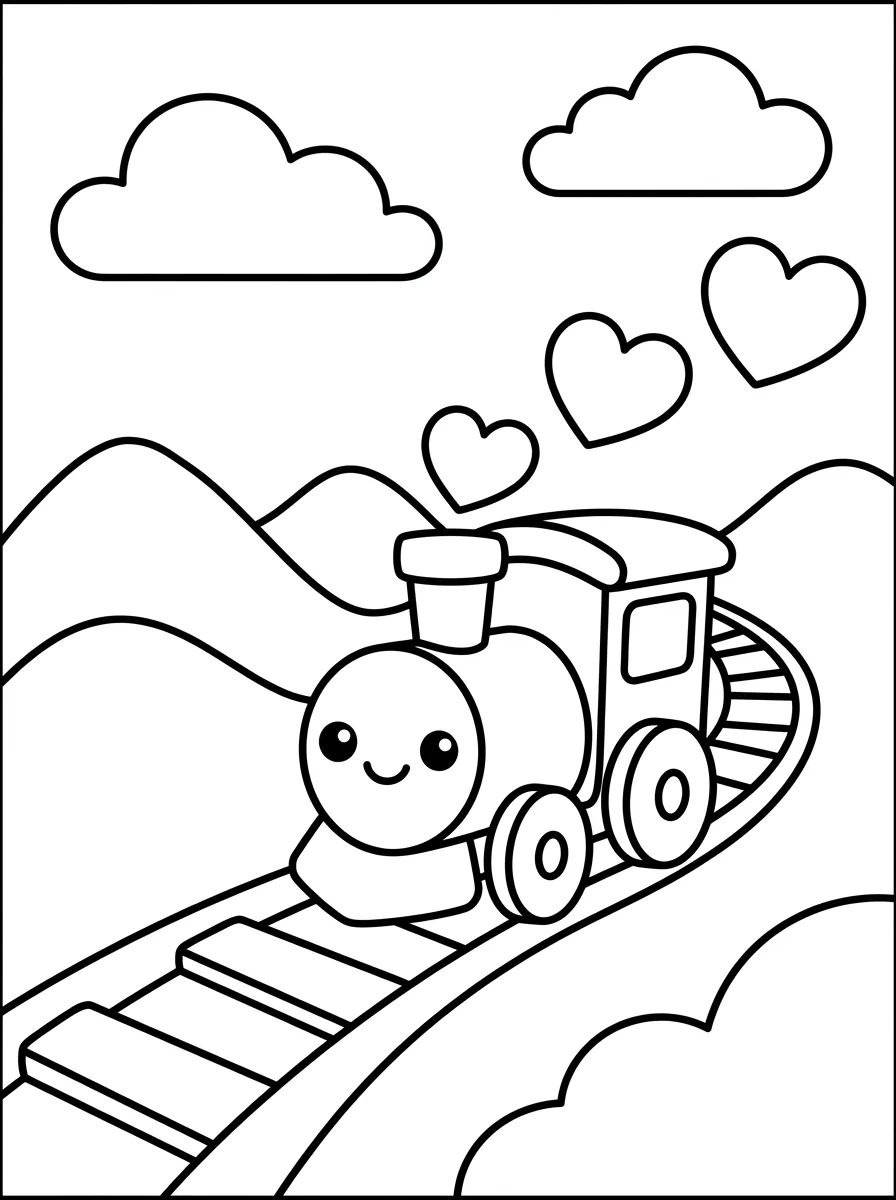 Trenzinho Fofo nas Montanhas para colorir Desenho de Trenzinho Fofo nas Montanhas para colorir e imprimir grátis
