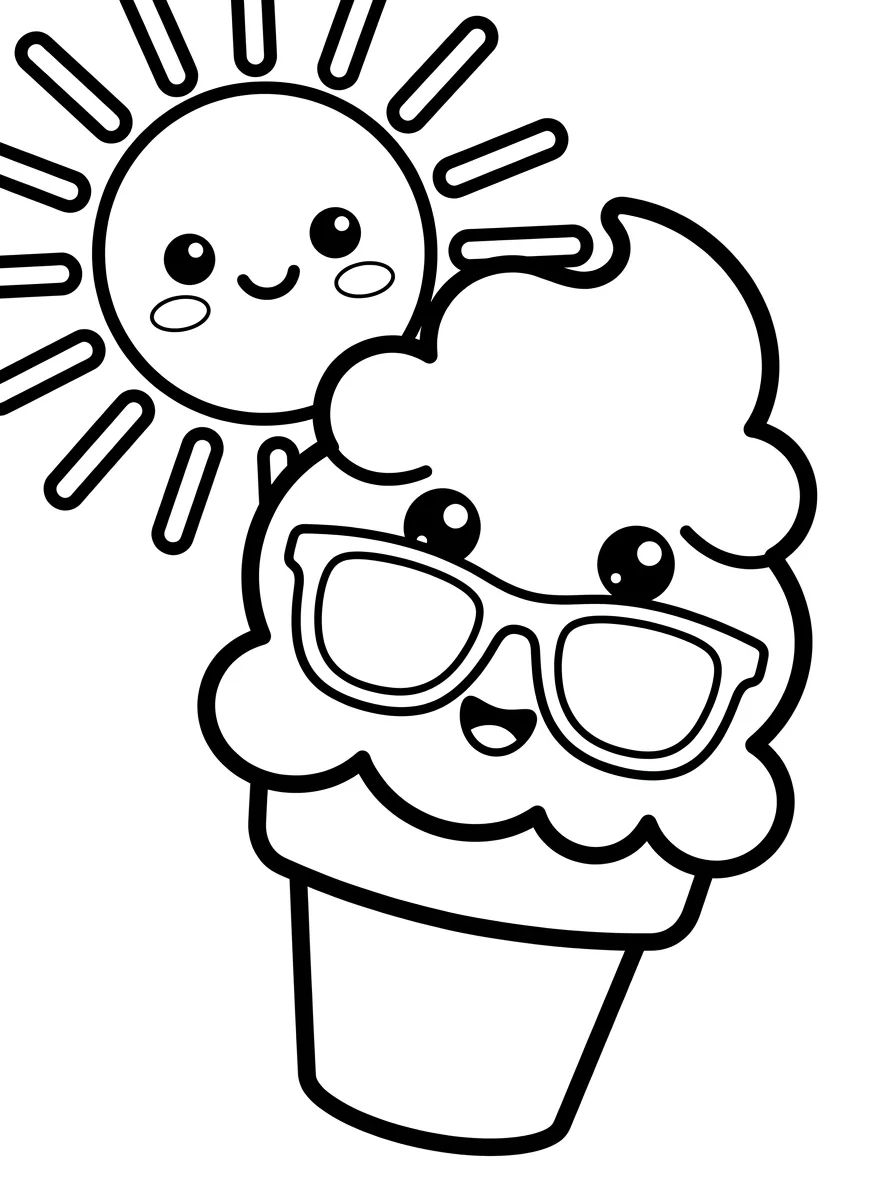 Sorvete Fofo de Verão para colorir Desenho de Sorvete Fofo de Verão para colorir e imprimir grátis