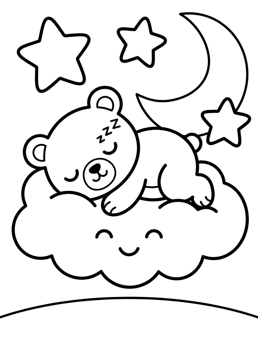 Ursinho Bobbie Dormindo na Nuvem para colorir Desenho de Ursinho Bobbie Dormindo na Nuvem para colorir e imprimir grátis