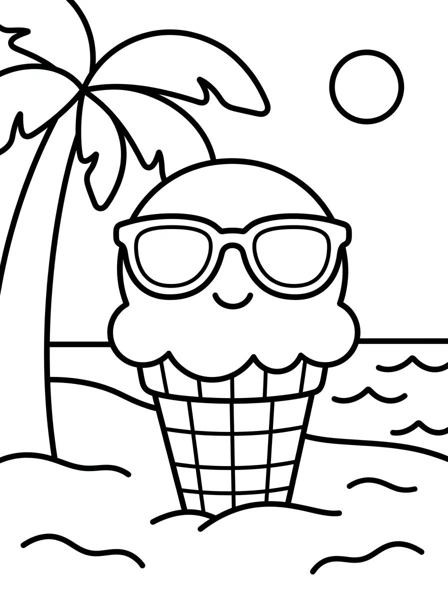 Sorvete Fofo na Praia para colorir Desenho de Sorvete Fofo na Praia para colorir e imprimir grátis