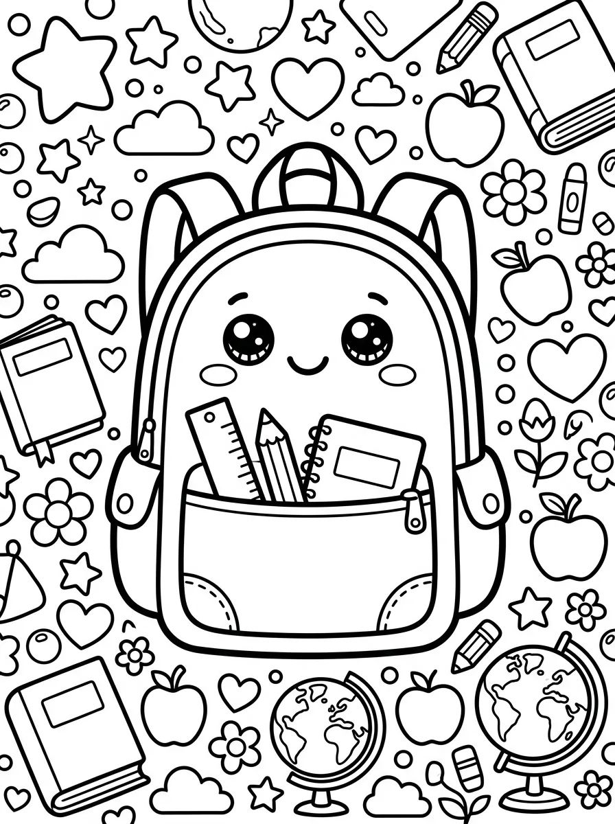 Escola e Papelaria Fofa para Colorir