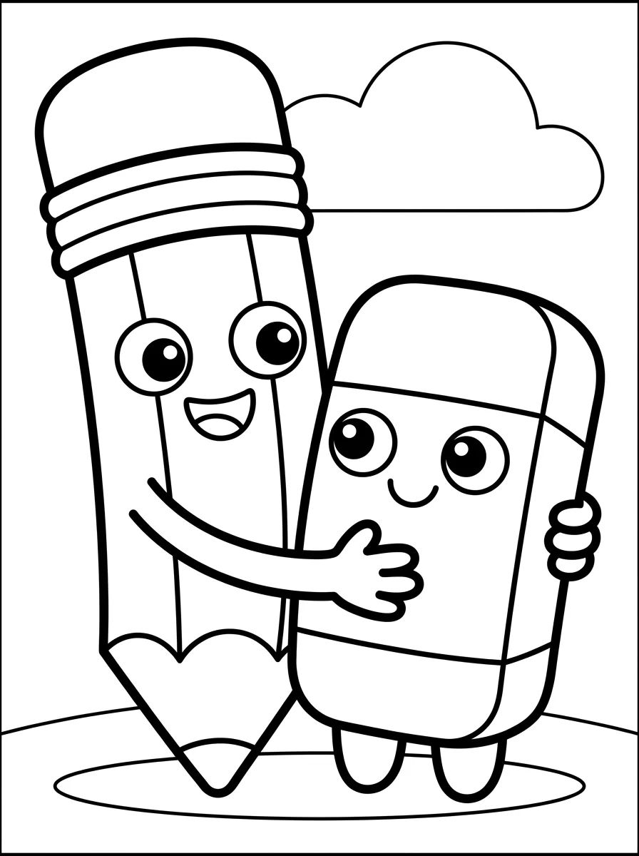 Lápis e Borracha Fofos para colorir Desenho de Lápis e Borracha Fofos para colorir e imprimir grátis
