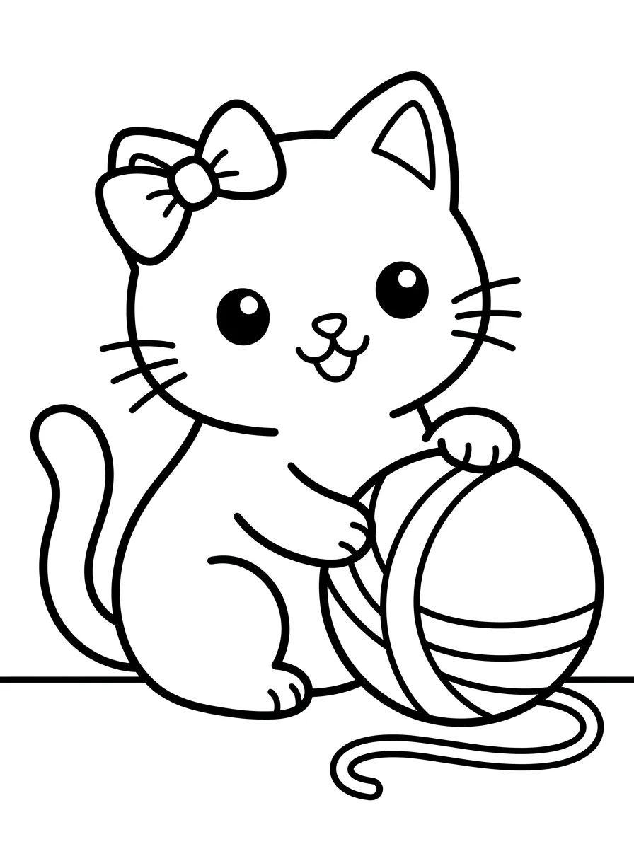 Gatinho com Novelo de Lã para colorir Desenho de Gatinho com Novelo de Lã para colorir e imprimir grátis