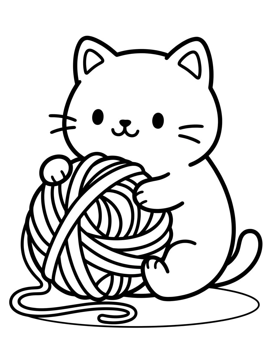 Gatinho Fofo Brincando com Novelo de Lã para colorir Desenho de Gatinho Fofo Brincando com Novelo de Lã para colorir e imprimir grátis