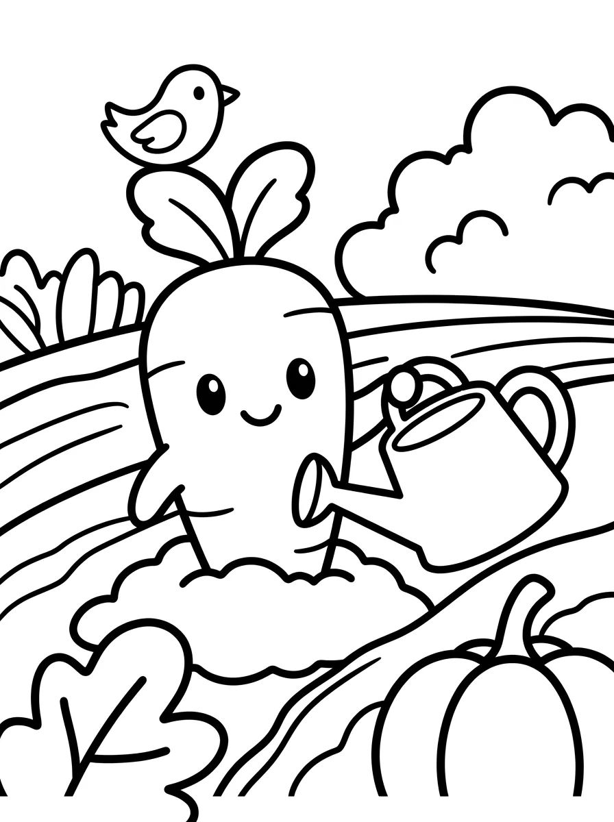 Cute Carrot in the Garden para colorir Desenho de Cute Carrot in the Garden para colorir e imprimir grátis