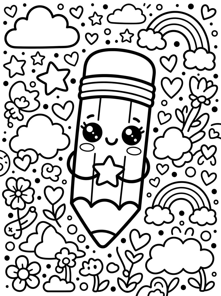 Lápis Fofo Kawaii para colorir Desenho de Lápis Fofo Kawaii para colorir e imprimir grátis