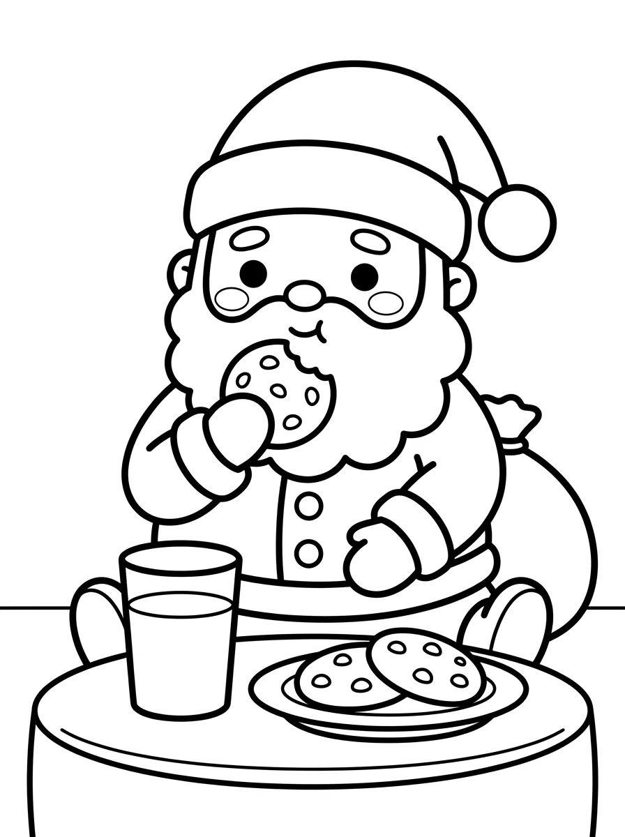 Papai Noel Comendo Biscoitos e Leite para colorir Desenho de Papai Noel Comendo Biscoitos e Leite para colorir e imprimir grátis