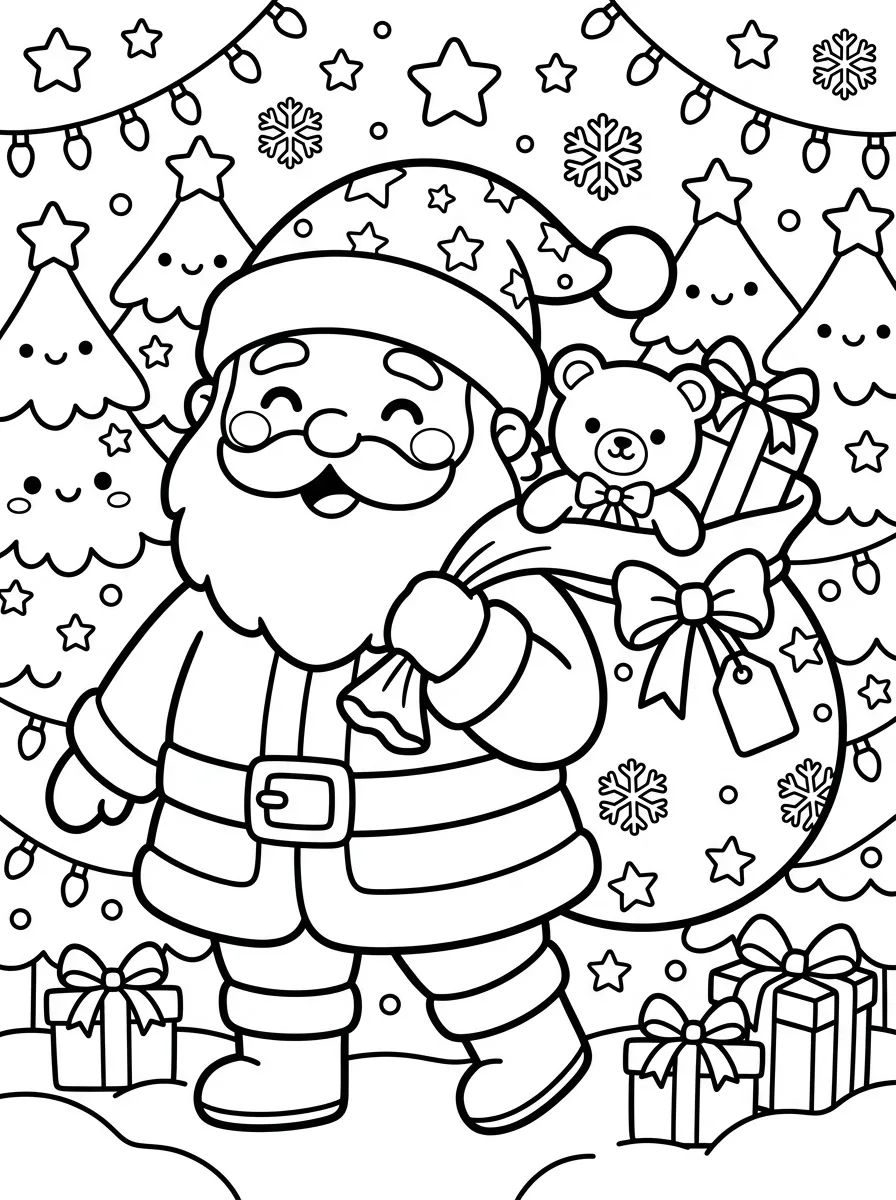 Coleção de desenhos para colorir: Papai Noel Fofo para Colorir e Imprimir