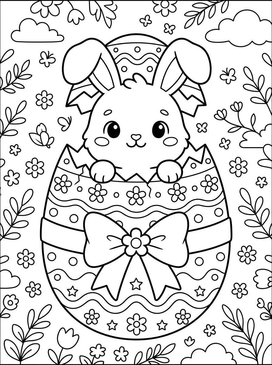 Coelho Fofo no Ovo de Páscoa para colorir Desenho de Coelho Fofo no Ovo de Páscoa para colorir e imprimir grátis