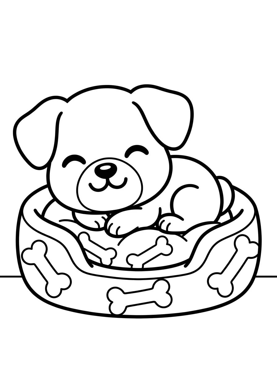 Cachorrinho Fofo na Caminha para colorir Desenho de Cachorrinho Fofo na Caminha para colorir e imprimir grátis