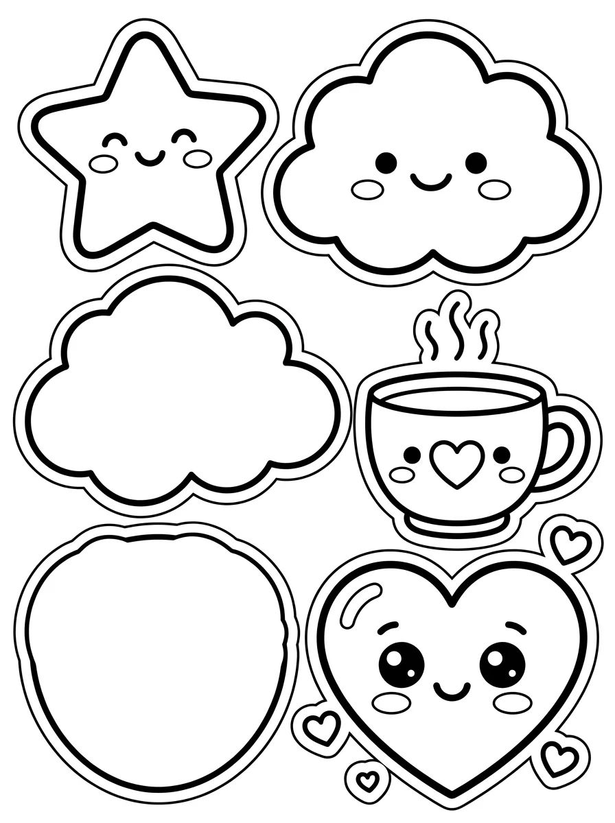 Kawaii Sticker Sheet para colorir Desenho de Kawaii Sticker Sheet para colorir e imprimir grátis