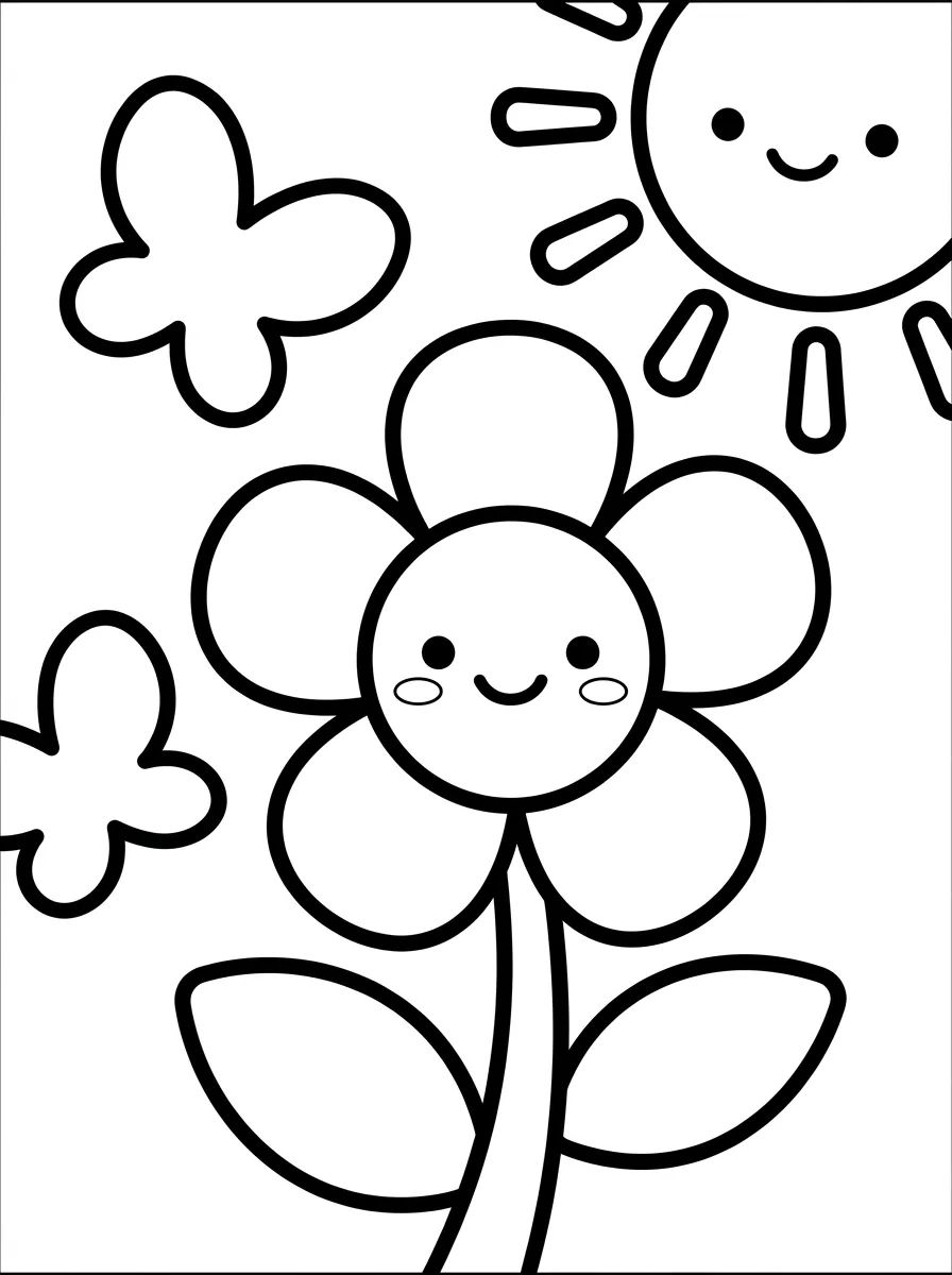 Florzinha Kawaii Sorridente para colorir Desenho de Florzinha Kawaii Sorridente para colorir e imprimir grátis