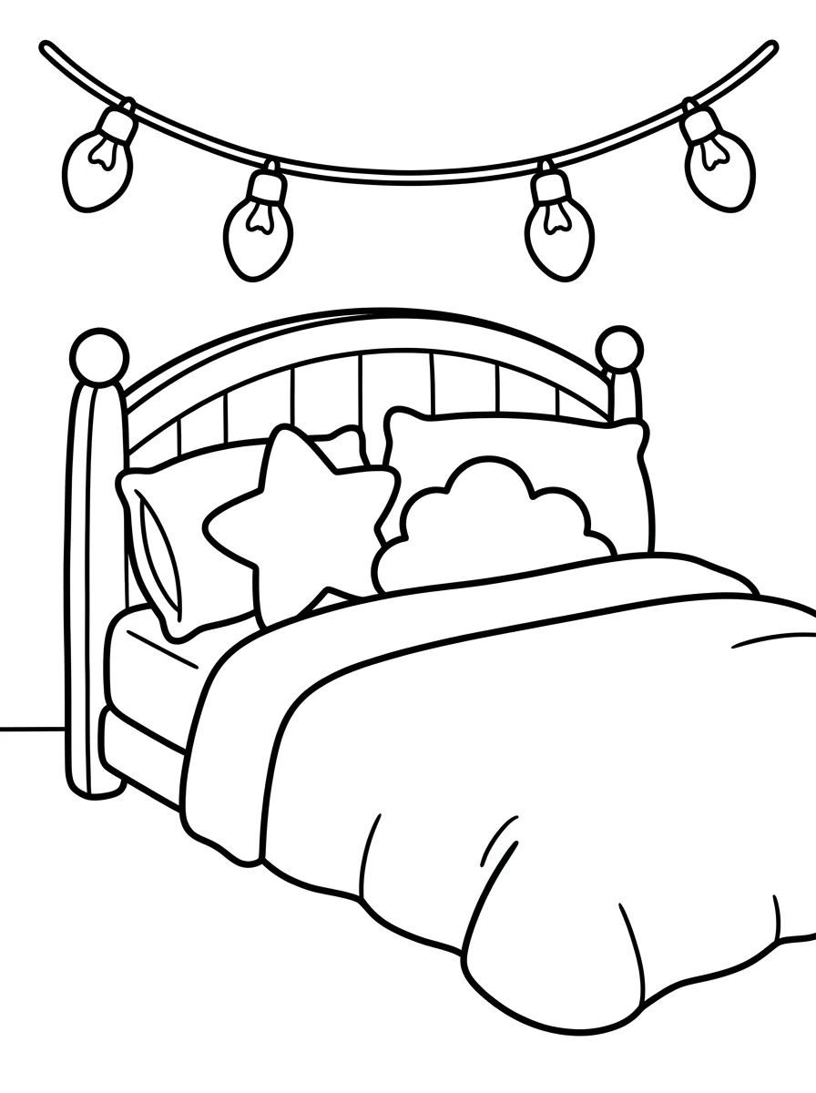 Coleção de desenhos para colorir: Quarto Aconchegante Kawaii