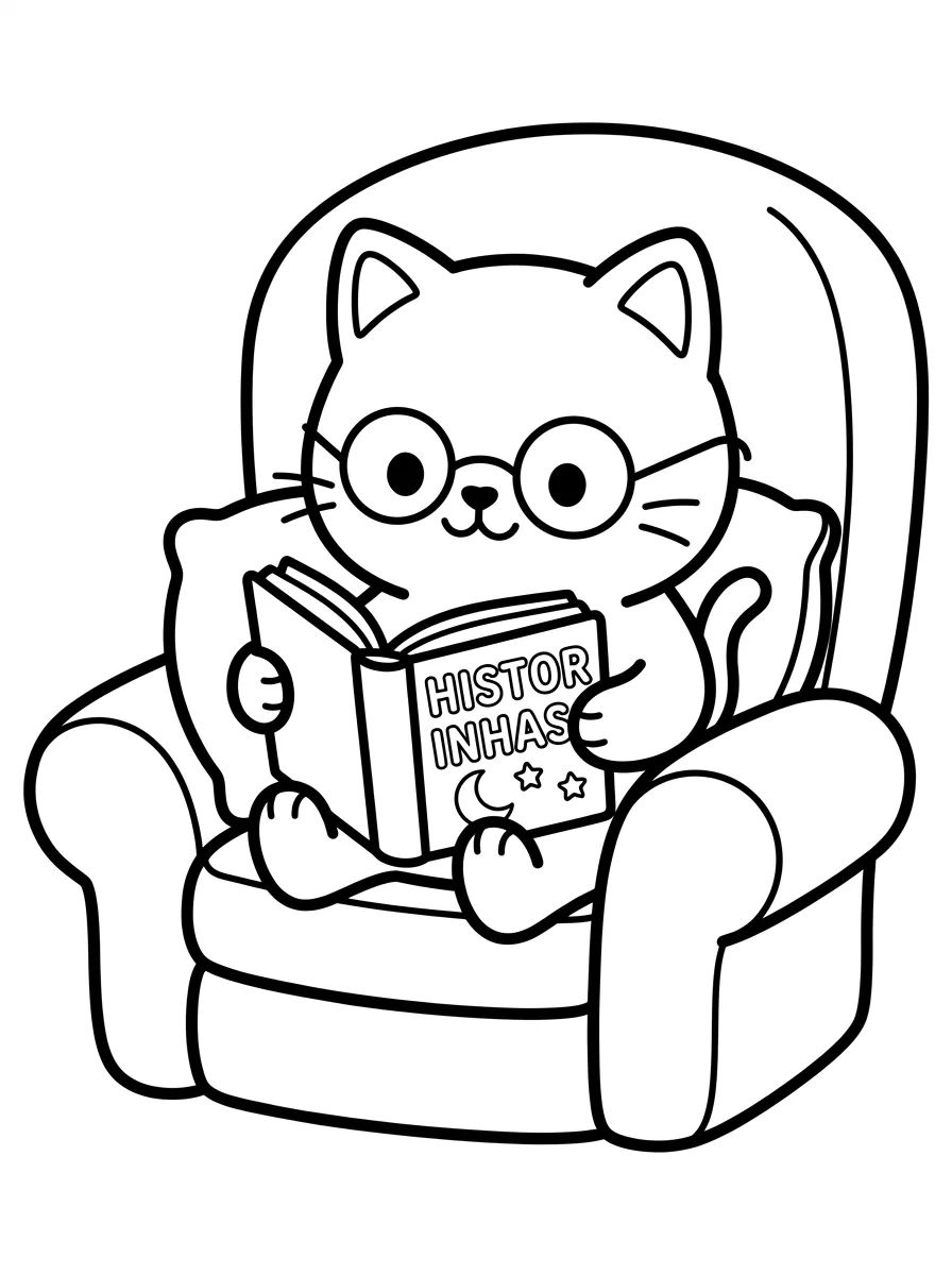 Gatinho Lendo na Poltrona Fofinha para colorir Desenho de Gatinho Lendo na Poltrona Fofinha para colorir e imprimir grátis