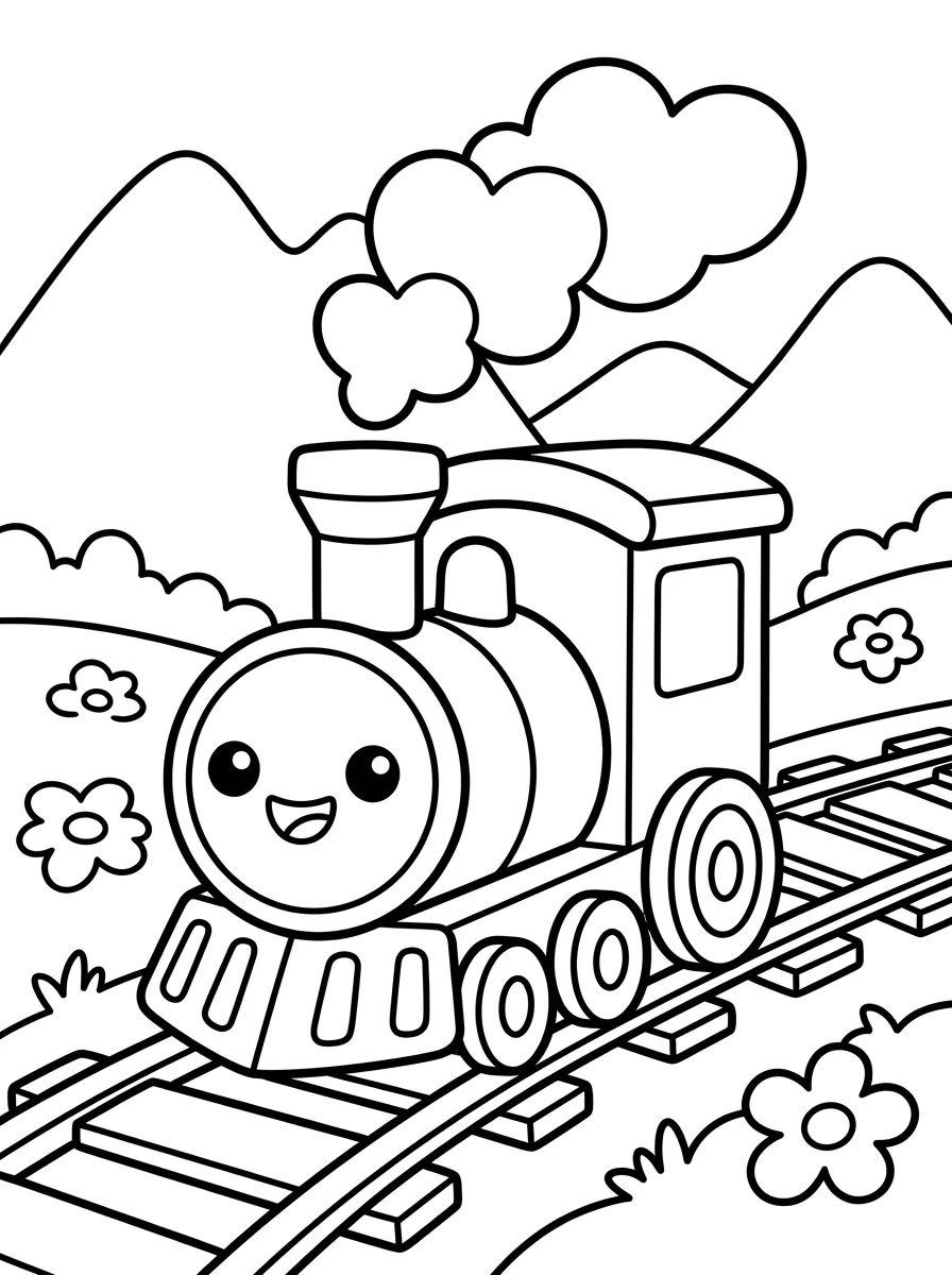 Trem Fofinho nos Trilhos para colorir Desenho de Trem Fofinho nos Trilhos para colorir e imprimir grátis