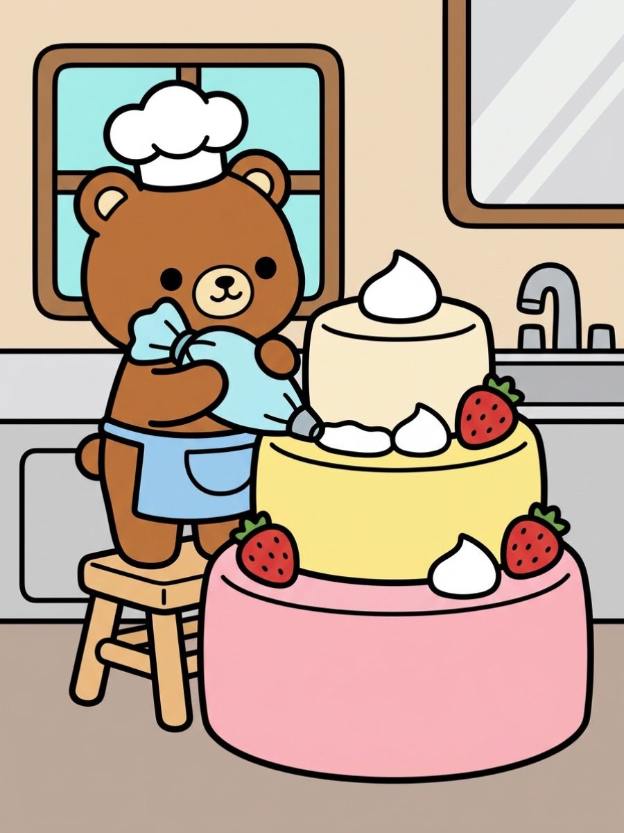 Coleção de desenhos para colorir: Ursinho Bobbie Masterchef na Cozinha para Colorir