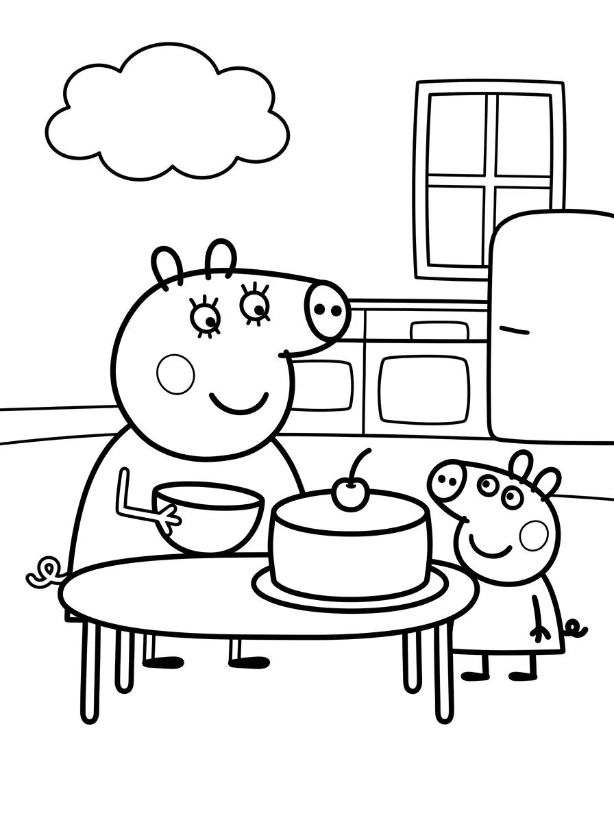 Cozinha da Casa da Peppa com Bolo para colorir Desenho de Cozinha da Casa da Peppa com Bolo para colorir e imprimir grátis