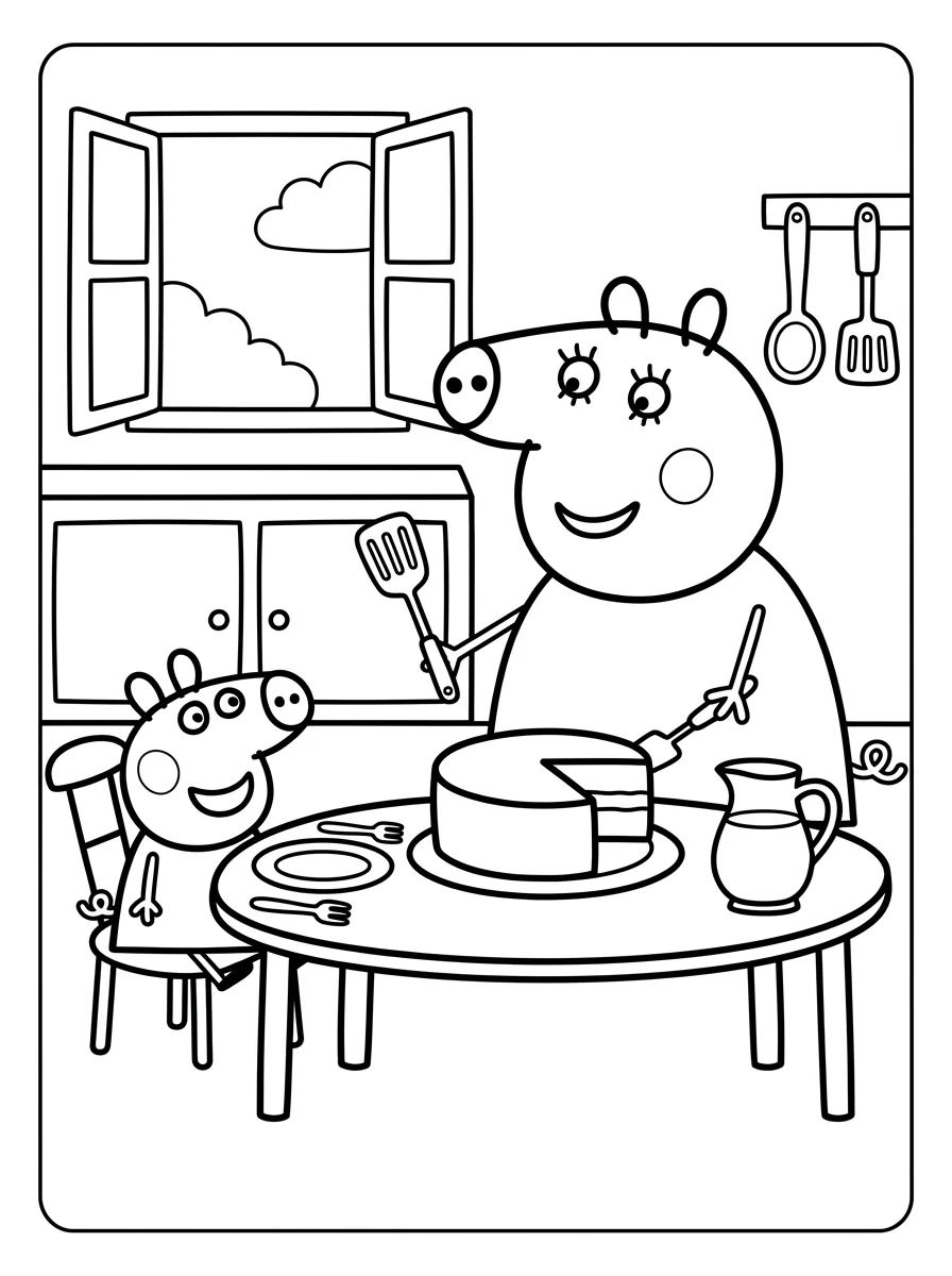 The Pig Family Kitchen para colorir Desenho de The Pig Family Kitchen para colorir e imprimir grátis