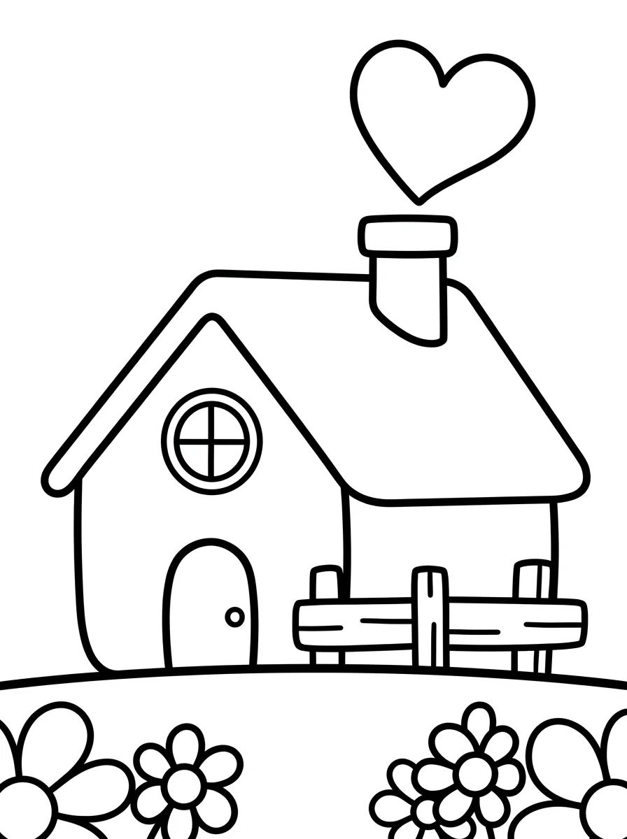 Casinha de Campo com Chaminé e Flores para colorir Desenho de Casinha de Campo com Chaminé e Flores para colorir e imprimir grátis