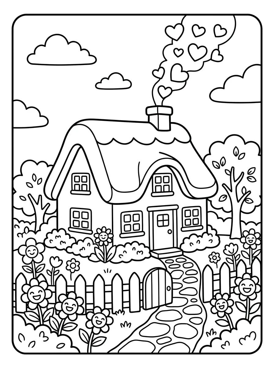 Coleção de desenhos para colorir: Casinha de Campo Fofa