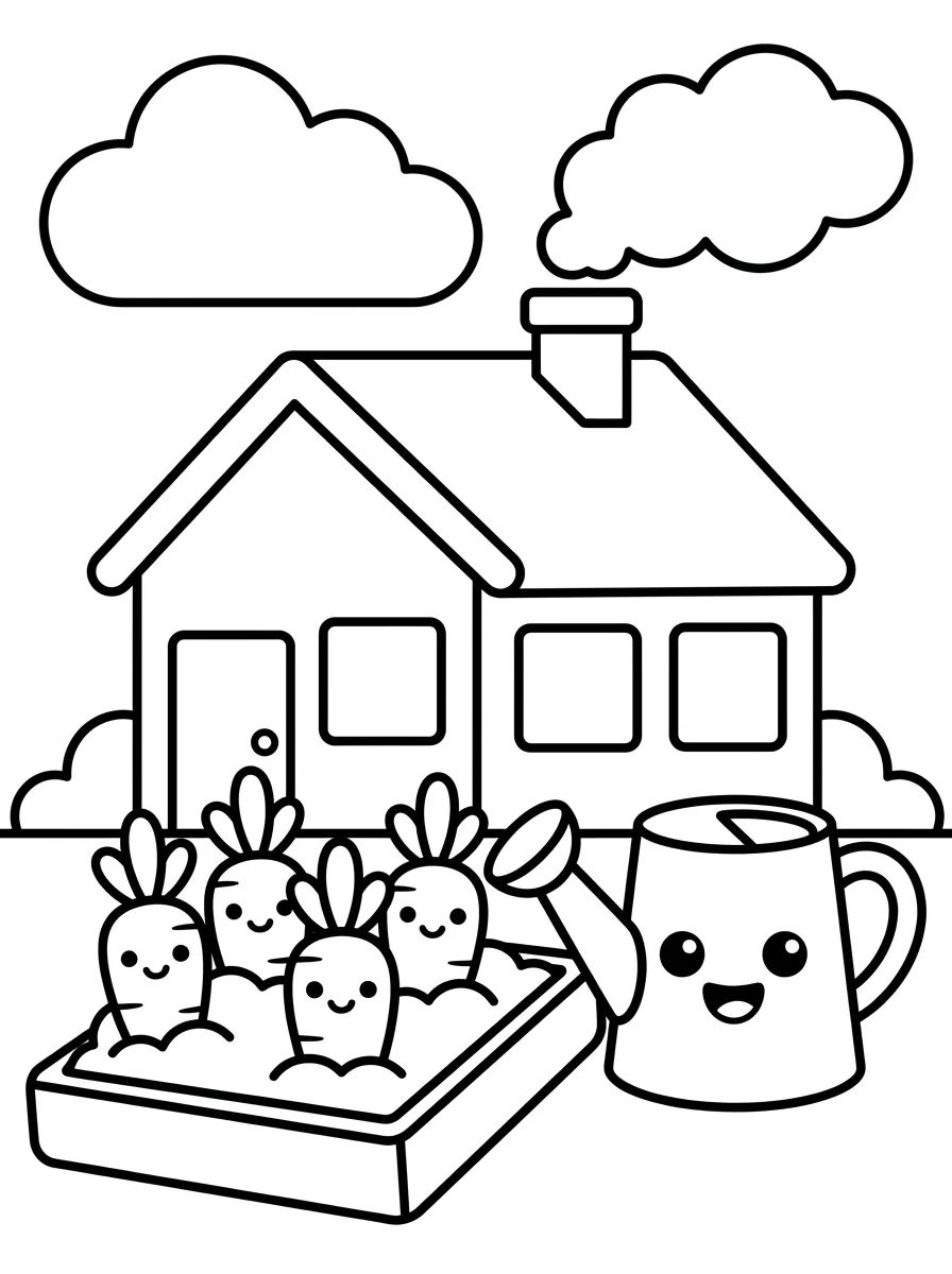 Cozy Country Cottage with Vegetable Garden para colorir Desenho de Cozy Country Cottage with Vegetable Garden para colorir e imprimir grátis
