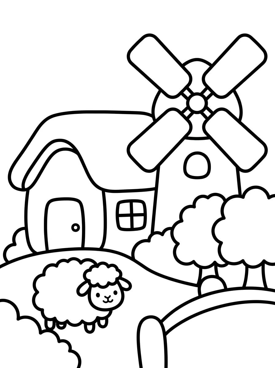 Casinha de Campo com Moinho de Vento para colorir Desenho de Casinha de Campo com Moinho de Vento para colorir e imprimir grátis