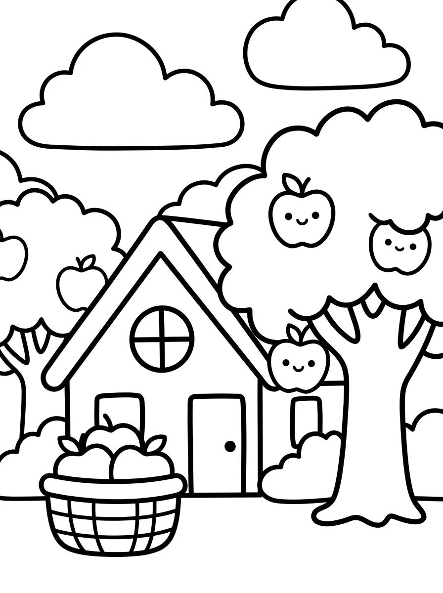 Casinha de Campo com Pomar de Maçãs para colorir Desenho de Casinha de Campo com Pomar de Maçãs para colorir e imprimir grátis