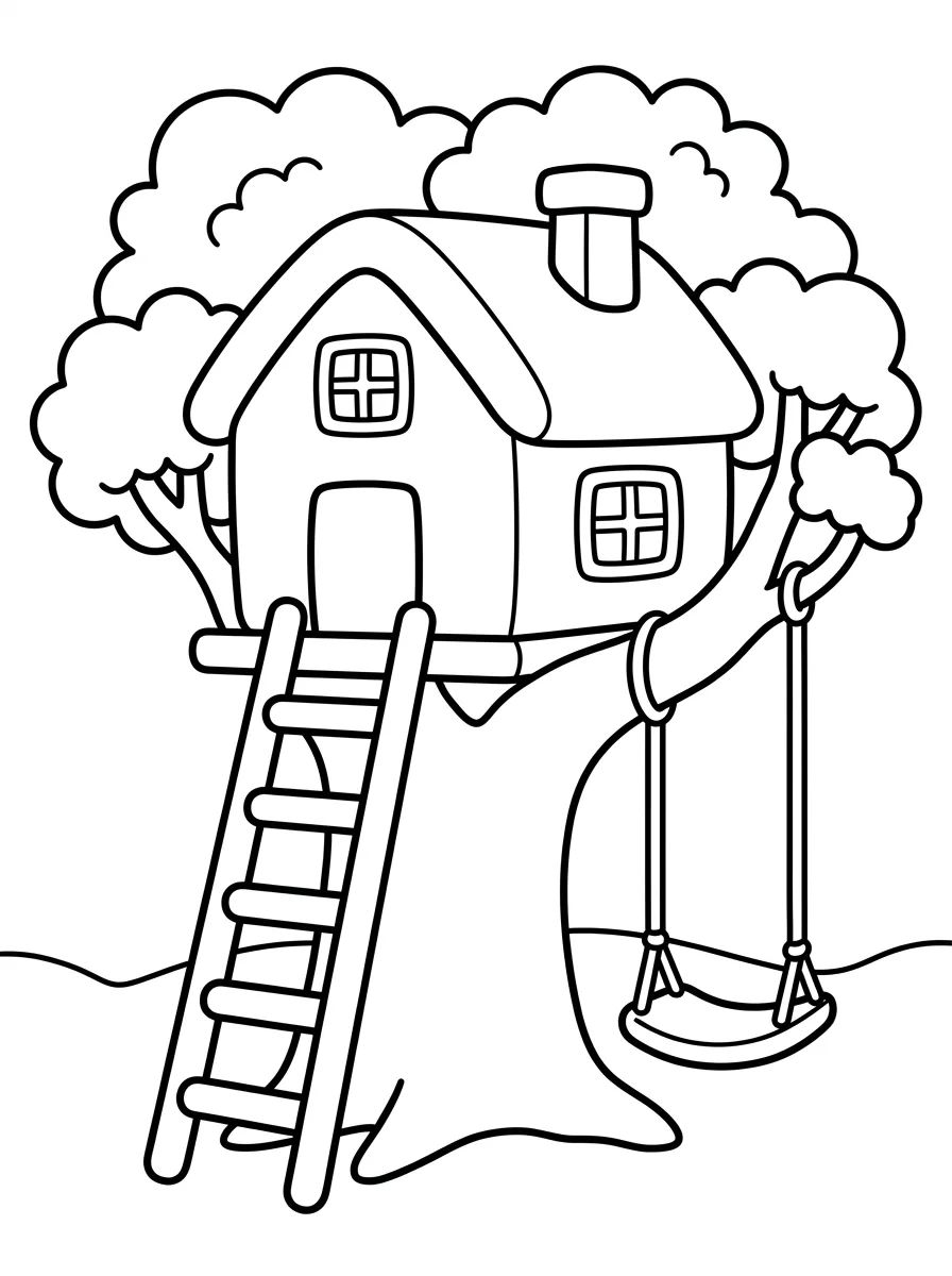 Casinha de Campo na Árvore com Balanço para colorir Desenho de Casinha de Campo na Árvore com Balanço para colorir e imprimir grátis