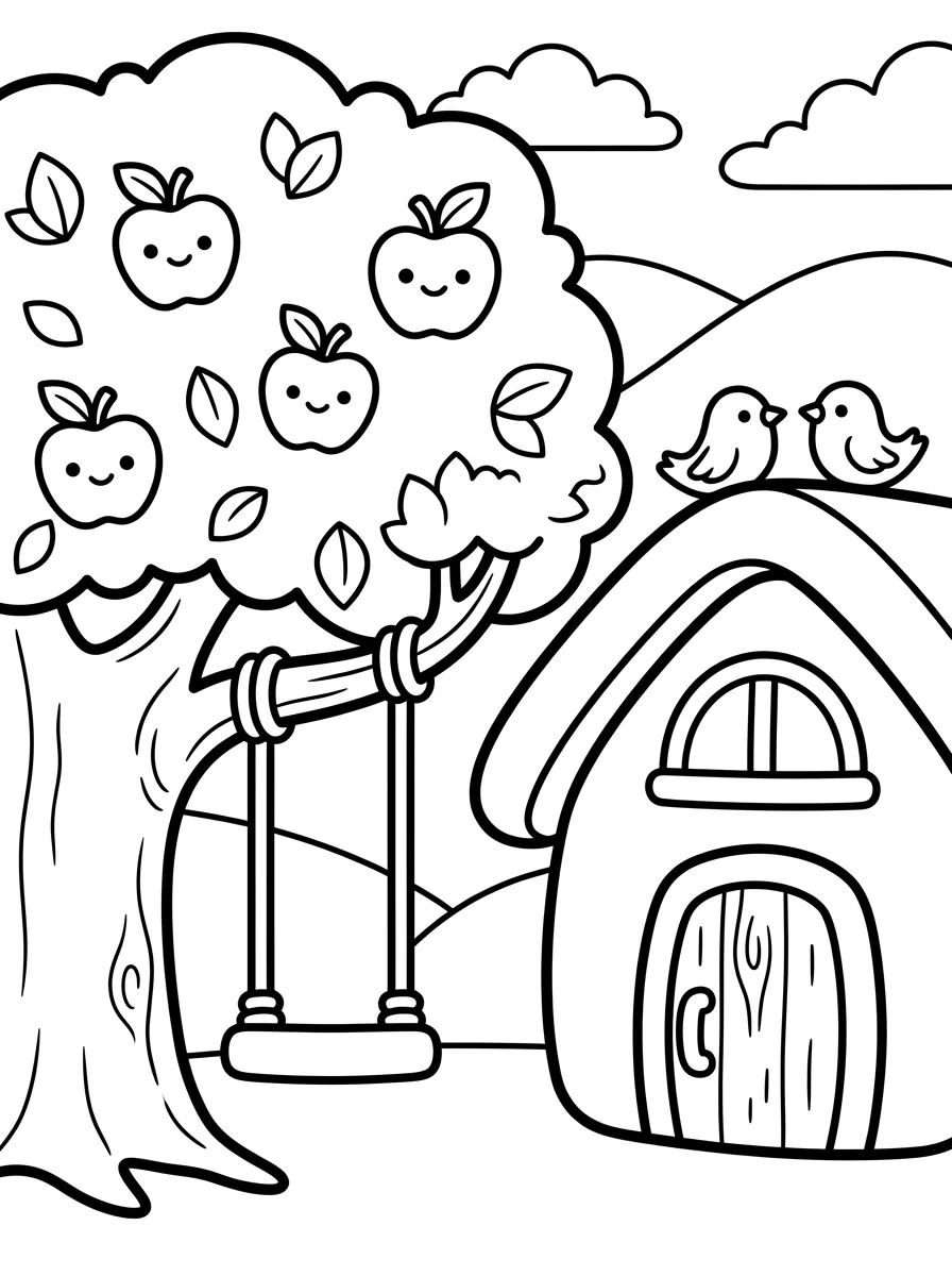 Casinha de Campo sob a Árvore para colorir Desenho de Casinha de Campo sob a Árvore para colorir e imprimir grátis