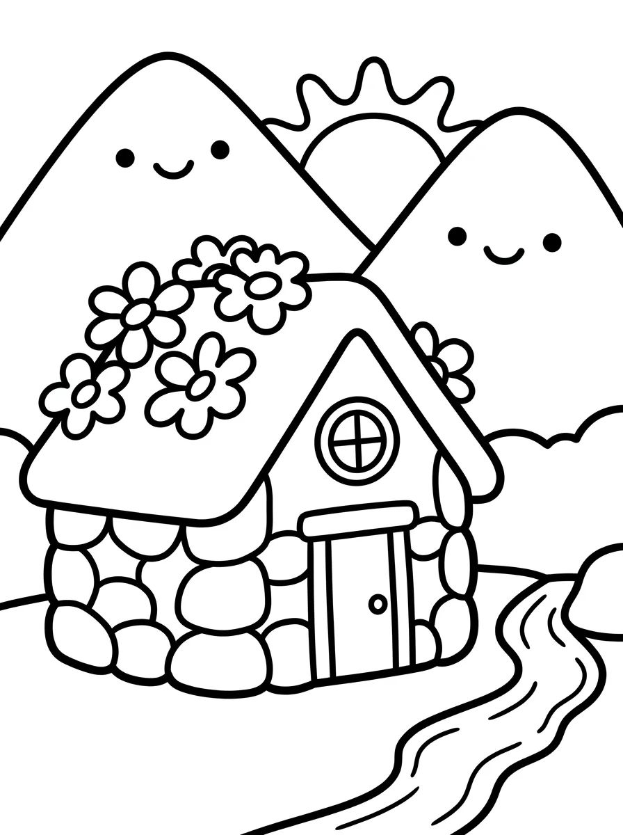 Casinha de Pedra na Montanha para colorir Desenho de Casinha de Pedra na Montanha para colorir e imprimir grátis