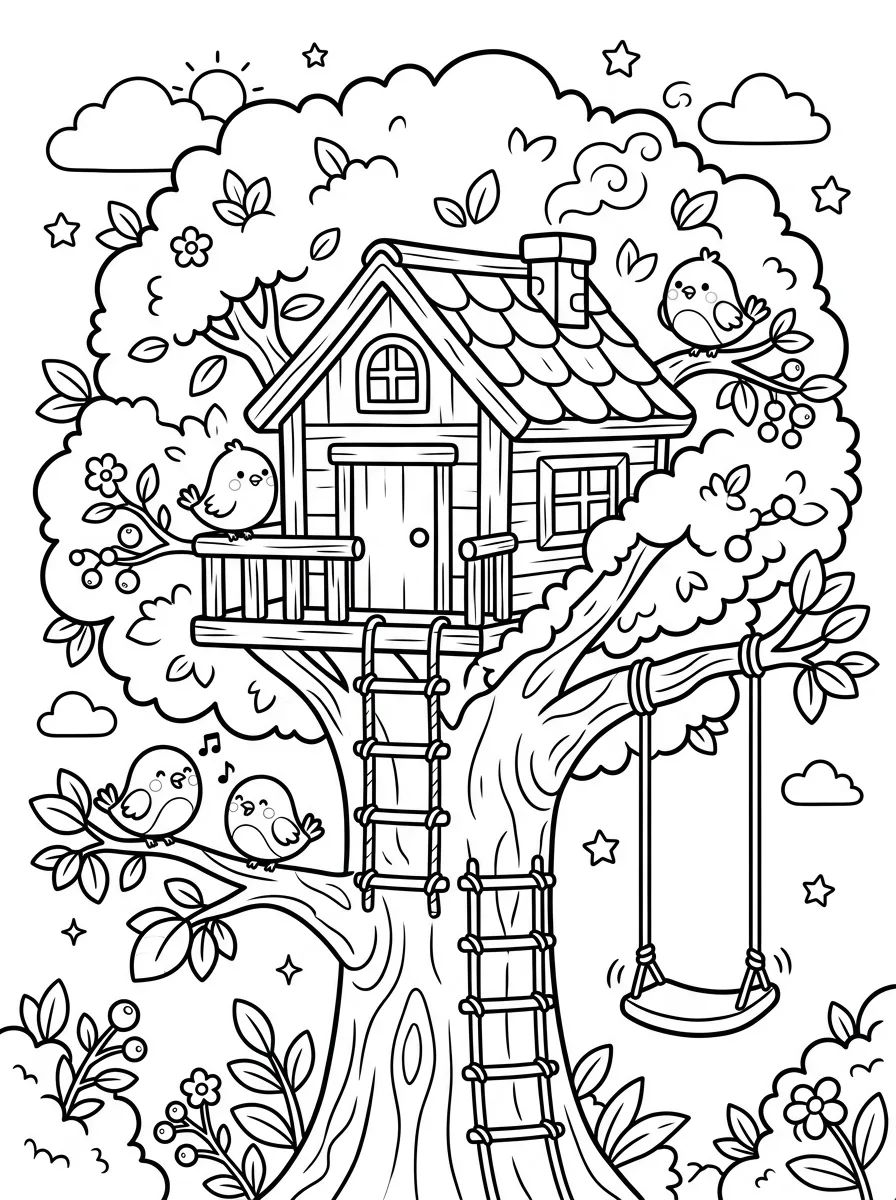 Casinha na Árvore Aconchegante para colorir Desenho de Casinha na Árvore Aconchegante para colorir e imprimir grátis