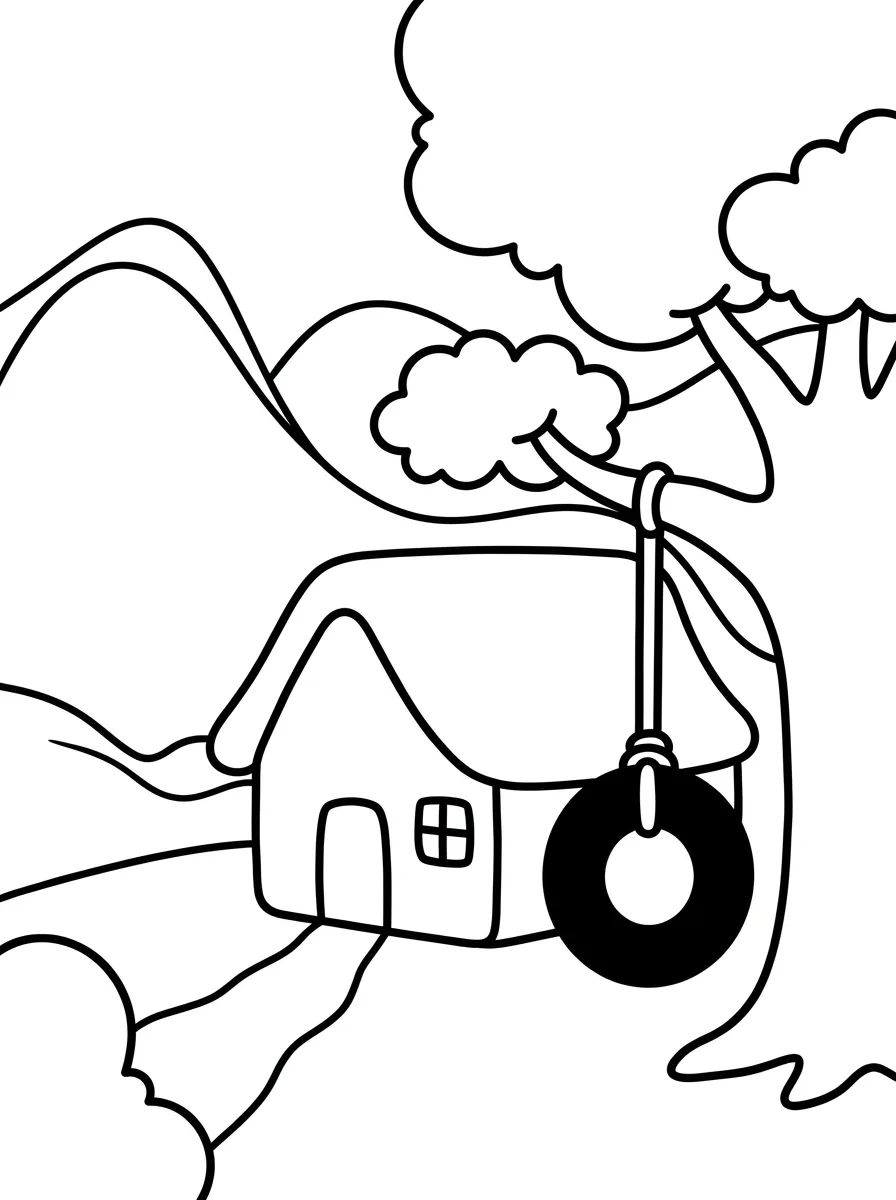Casinha na Montanha com Balanço para colorir Desenho de Casinha na Montanha com Balanço para colorir e imprimir grátis