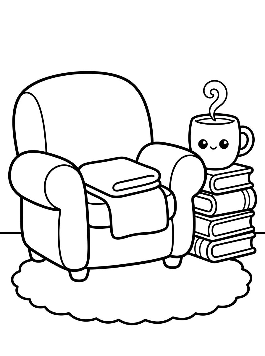 Cantinho da Leitura e Chá para colorir Desenho de Cantinho da Leitura e Chá para colorir e imprimir grátis