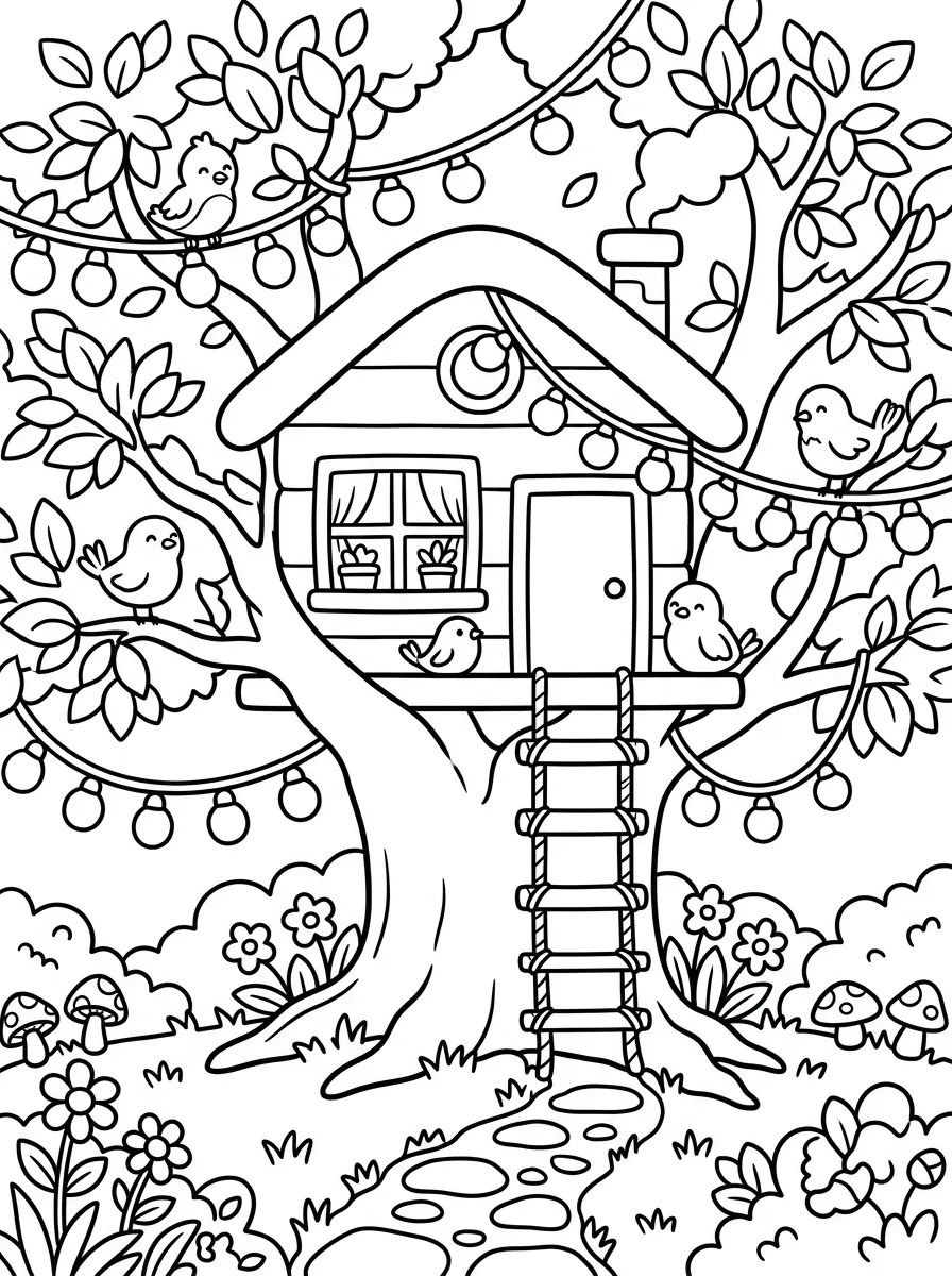 Casinha na Árvore Aconchegante para colorir Desenho de Casinha na Árvore Aconchegante para colorir e imprimir grátis