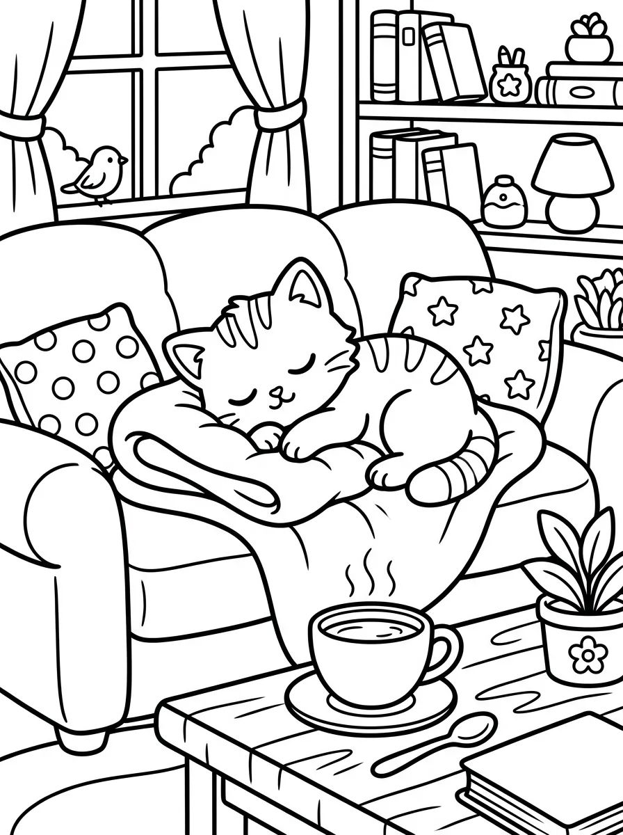 Gatinho Fofo no Sofá para colorir Desenho de Gatinho Fofo no Sofá para colorir e imprimir grátis