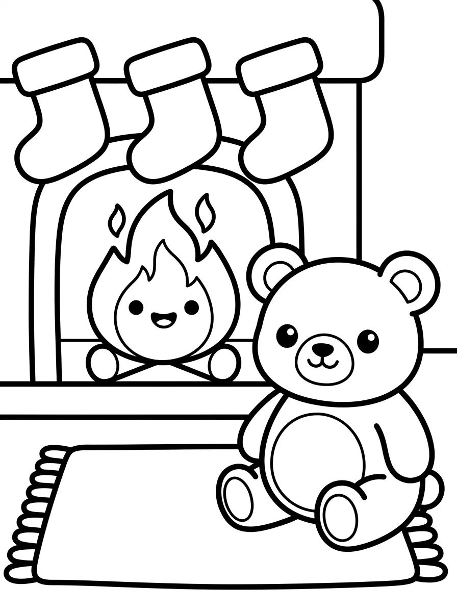 Lareira Aconchegante com Ursinho para colorir Desenho de Lareira Aconchegante com Ursinho para colorir e imprimir grátis