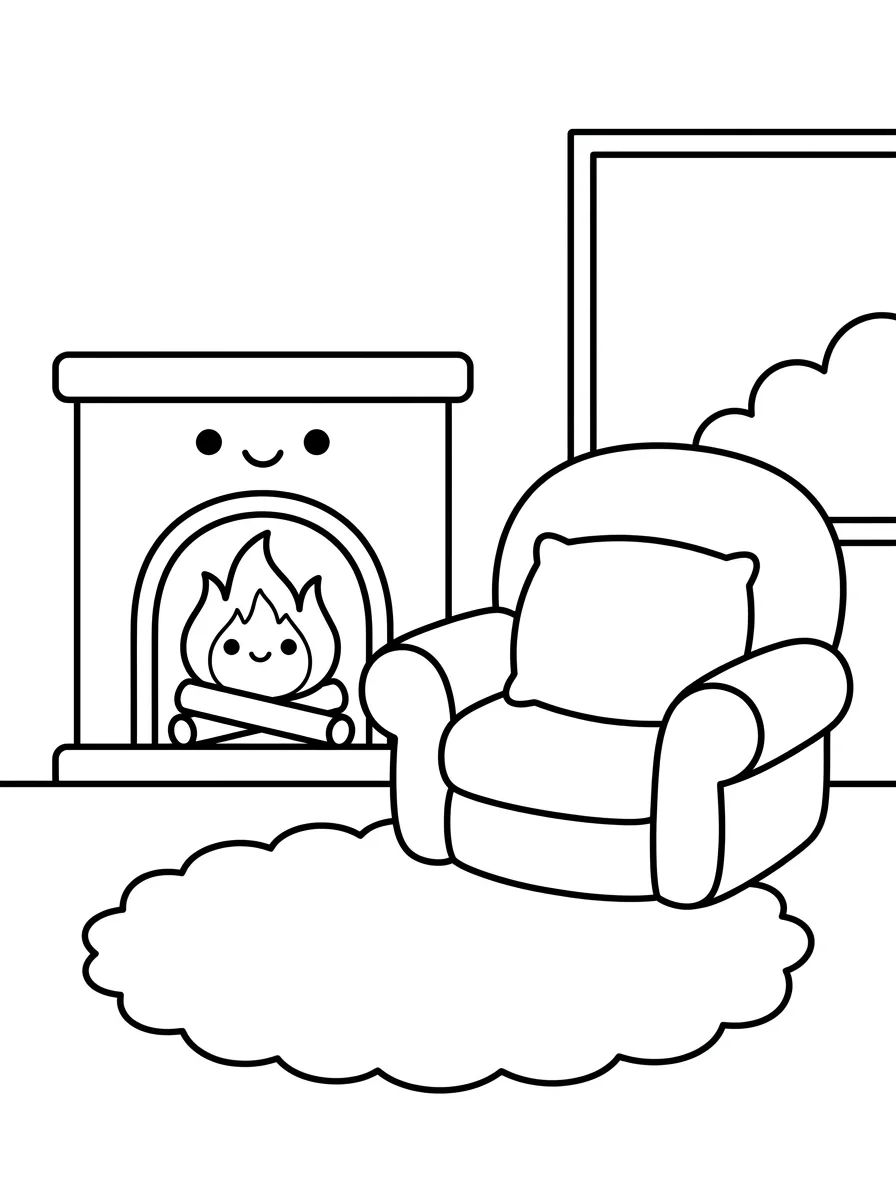 Sala com Lareira e Poltrona para colorir Desenho de Sala com Lareira e Poltrona para colorir e imprimir grátis