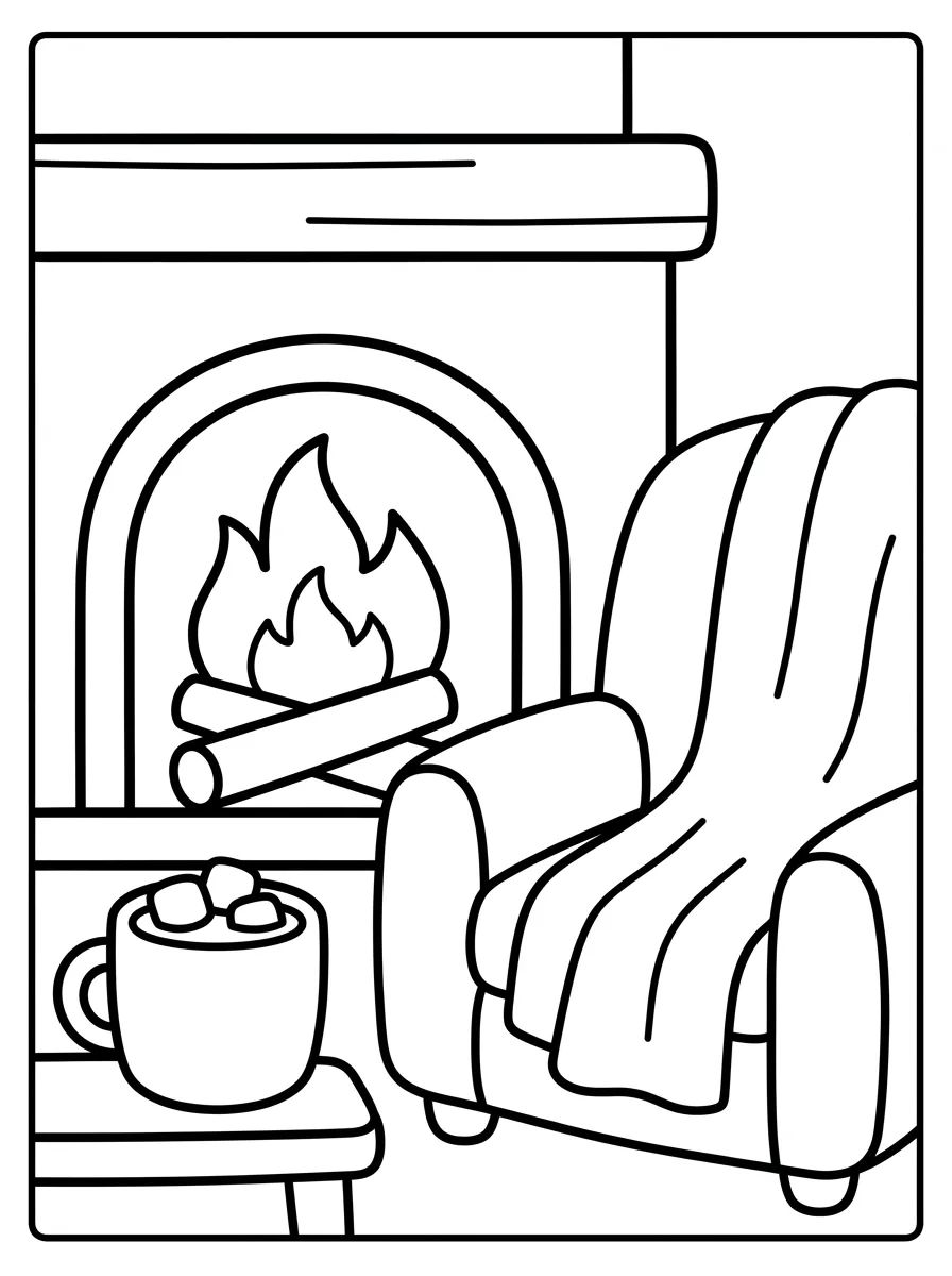 Sala de Estar com Lareira Fofinha para colorir Desenho de Sala de Estar com Lareira Fofinha para colorir e imprimir grátis