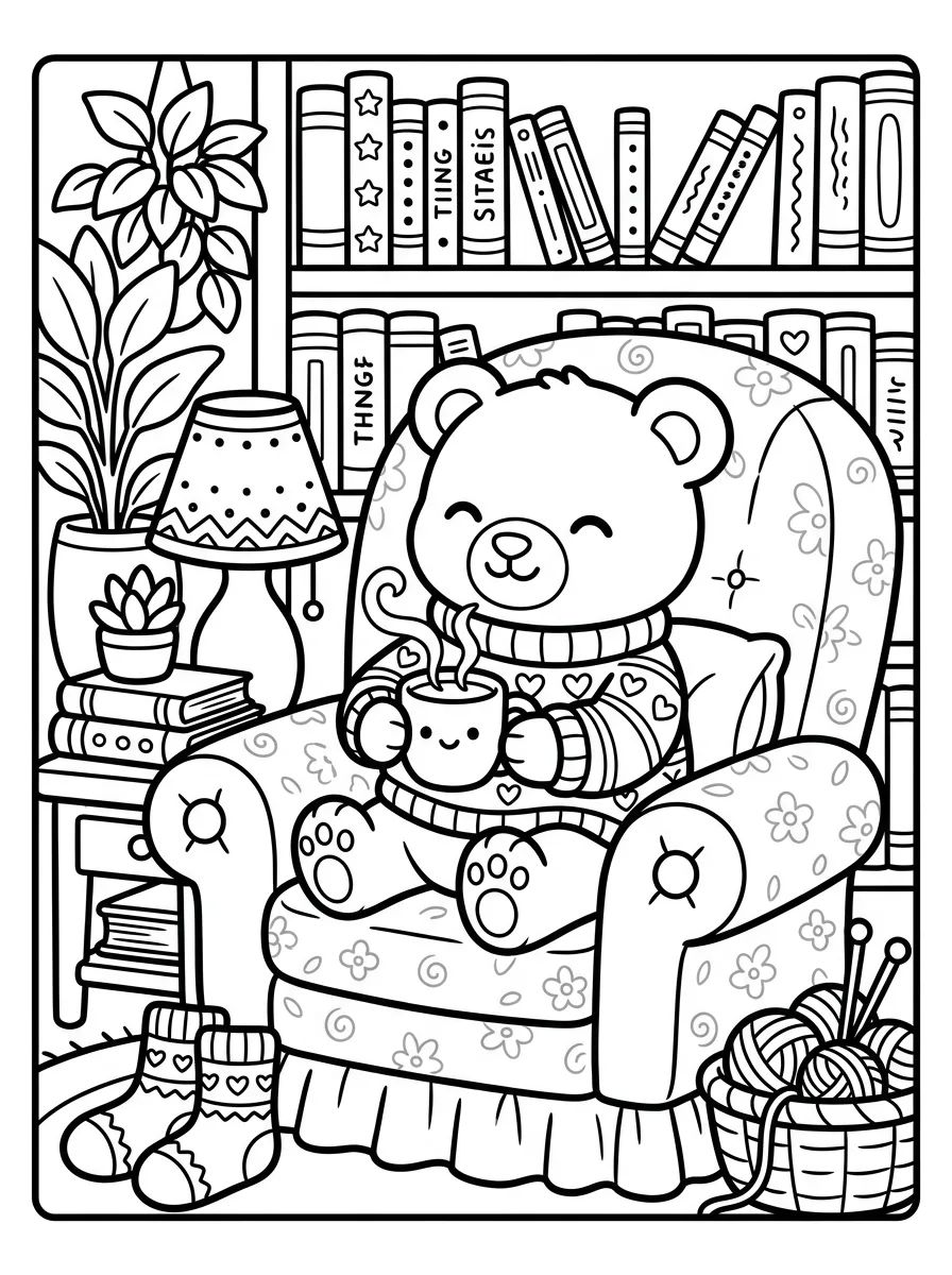 Ursinho Aconchegado na Poltrona para colorir Desenho de Ursinho Aconchegado na Poltrona para colorir e imprimir grátis