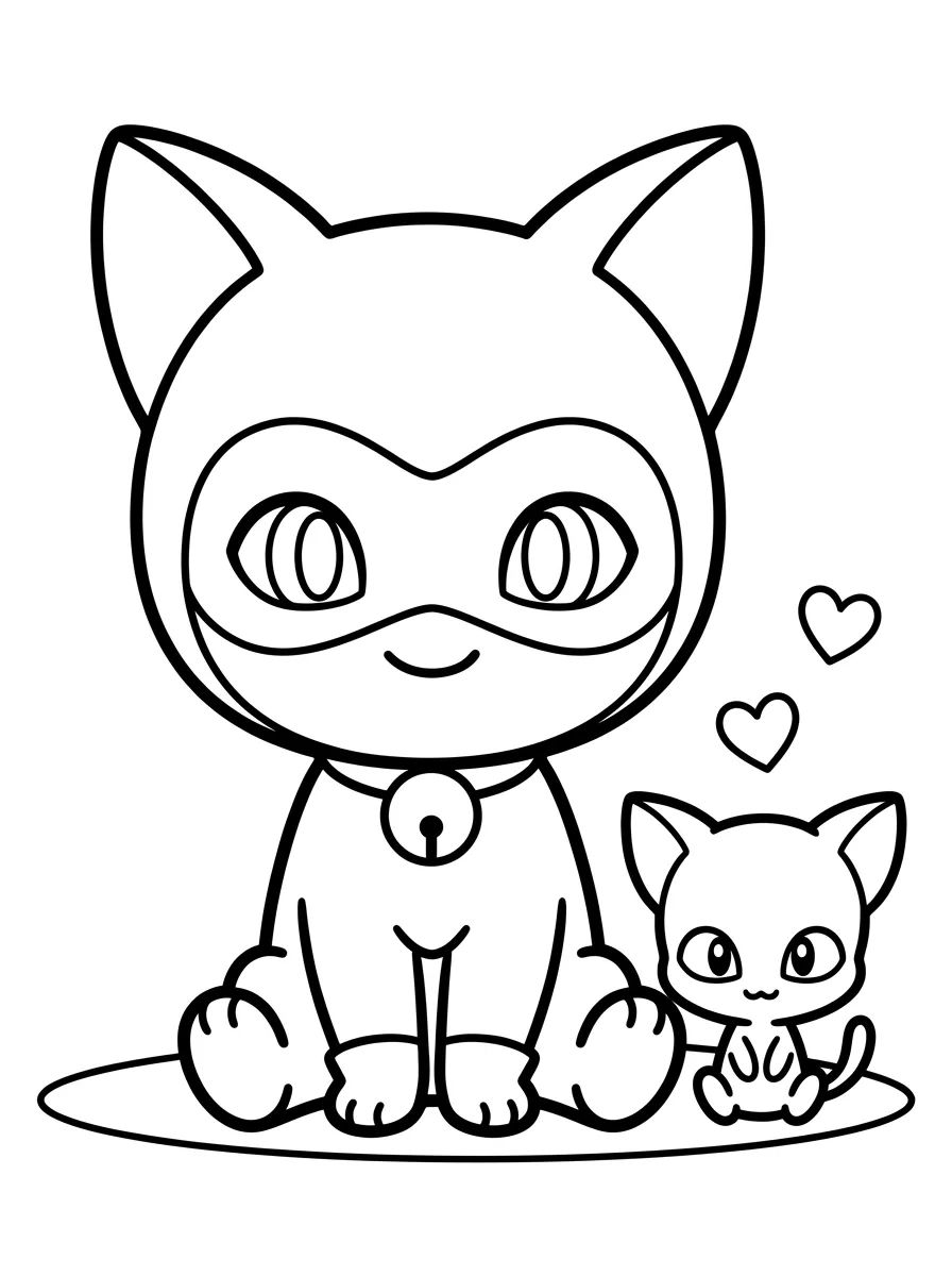 Cat Noir Chibi com o Plagg para colorir Desenho de Cat Noir Chibi com o Plagg para colorir e imprimir grátis