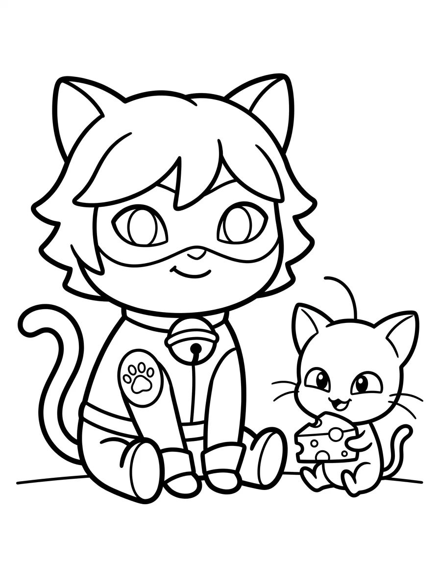 Cat Noir com o Kwami Plagg para colorir Desenho de Cat Noir com o Kwami Plagg para colorir e imprimir grátis