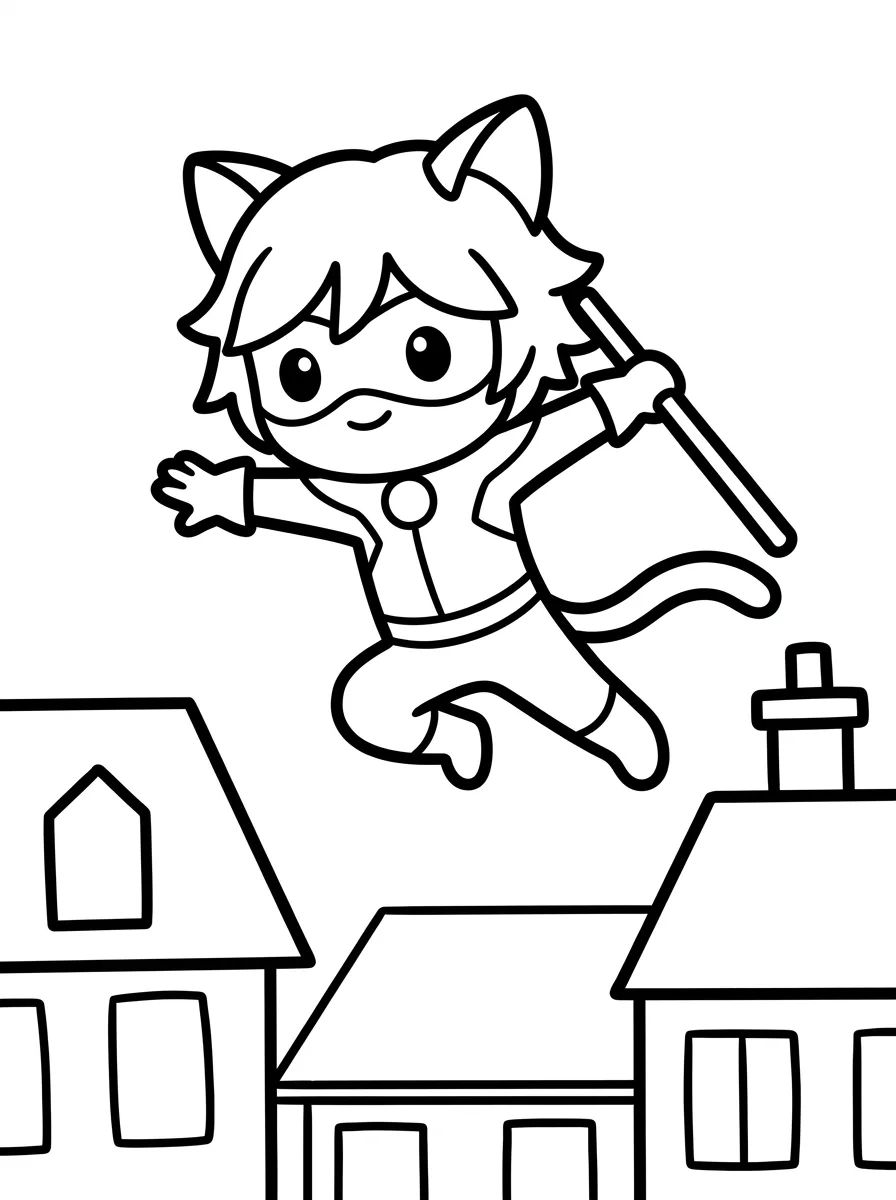 Cat Noir Saltando no Telhado para colorir Desenho de Cat Noir Saltando no Telhado para colorir e imprimir grátis