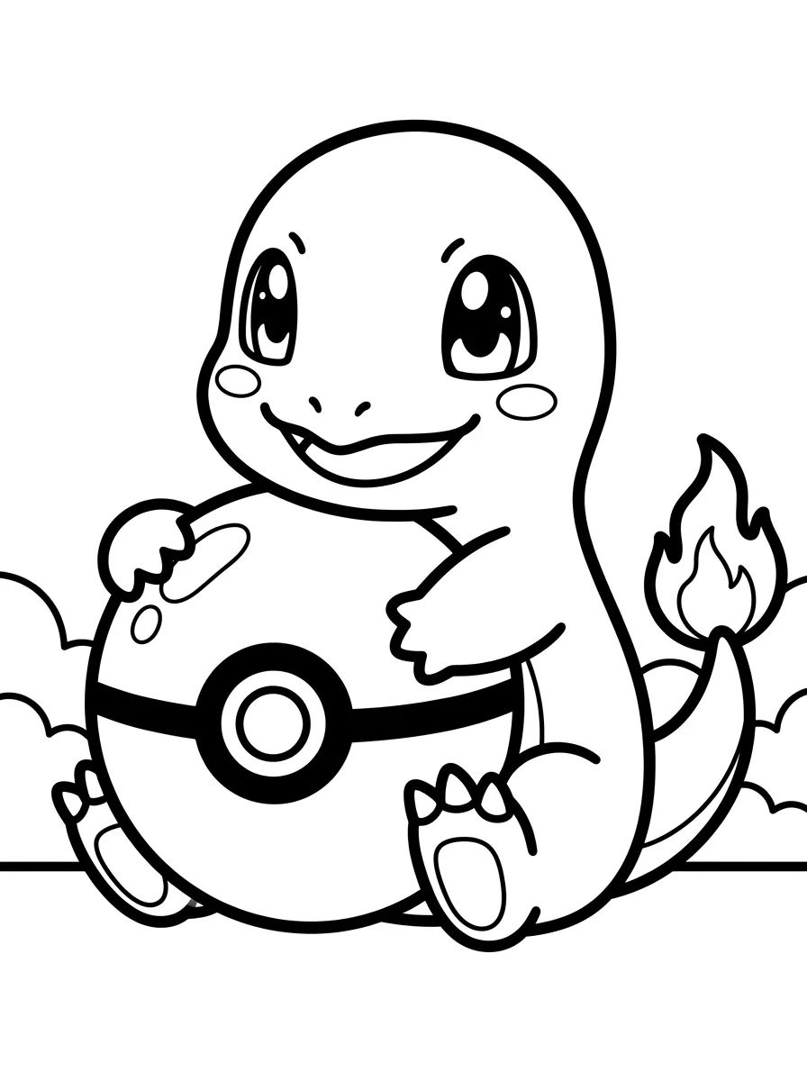 Charmander Brincando com Pokébola para colorir Desenho de Charmander Brincando com Pokébola para colorir e imprimir grátis