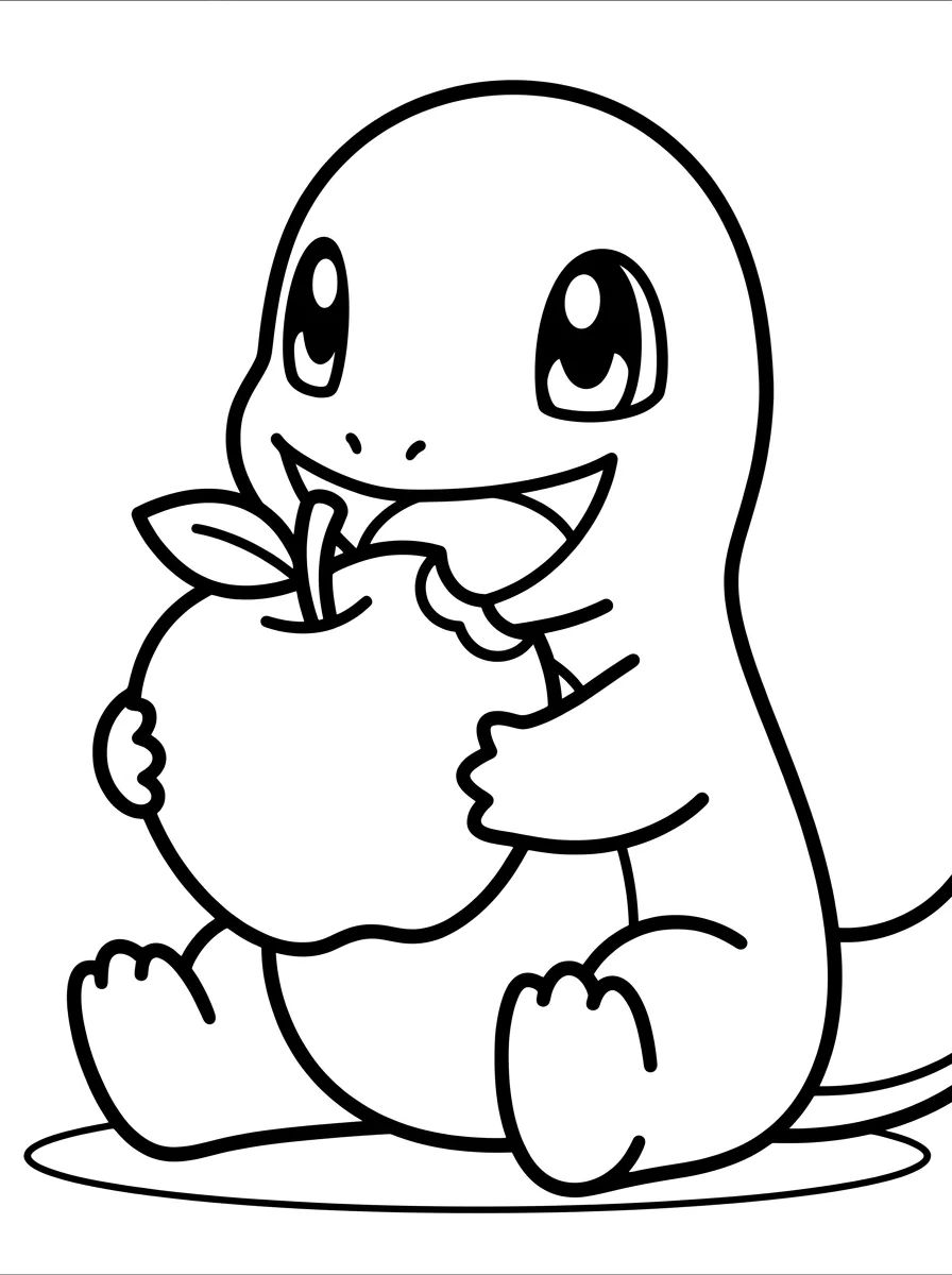Charmander Comendo uma Maçã para colorir Desenho de Charmander Comendo uma Maçã para colorir e imprimir grátis