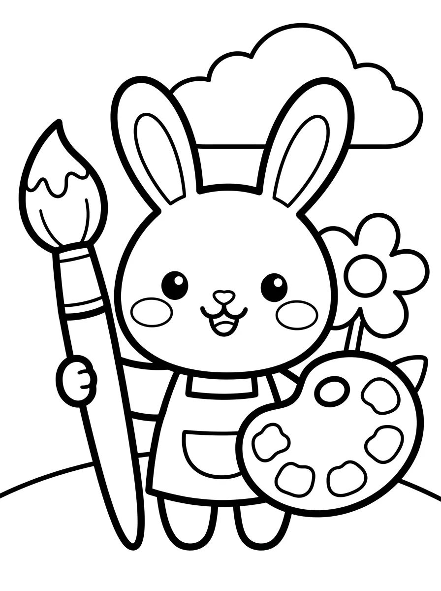 Coelhinho Artista com Pincel e Tinta para colorir Desenho de Coelhinho Artista com Pincel e Tinta para colorir e imprimir grátis