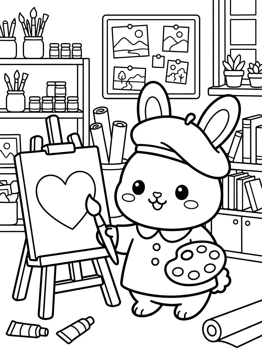 Coelhinho Artista Pintando para colorir Desenho de Coelhinho Artista Pintando para colorir e imprimir grátis