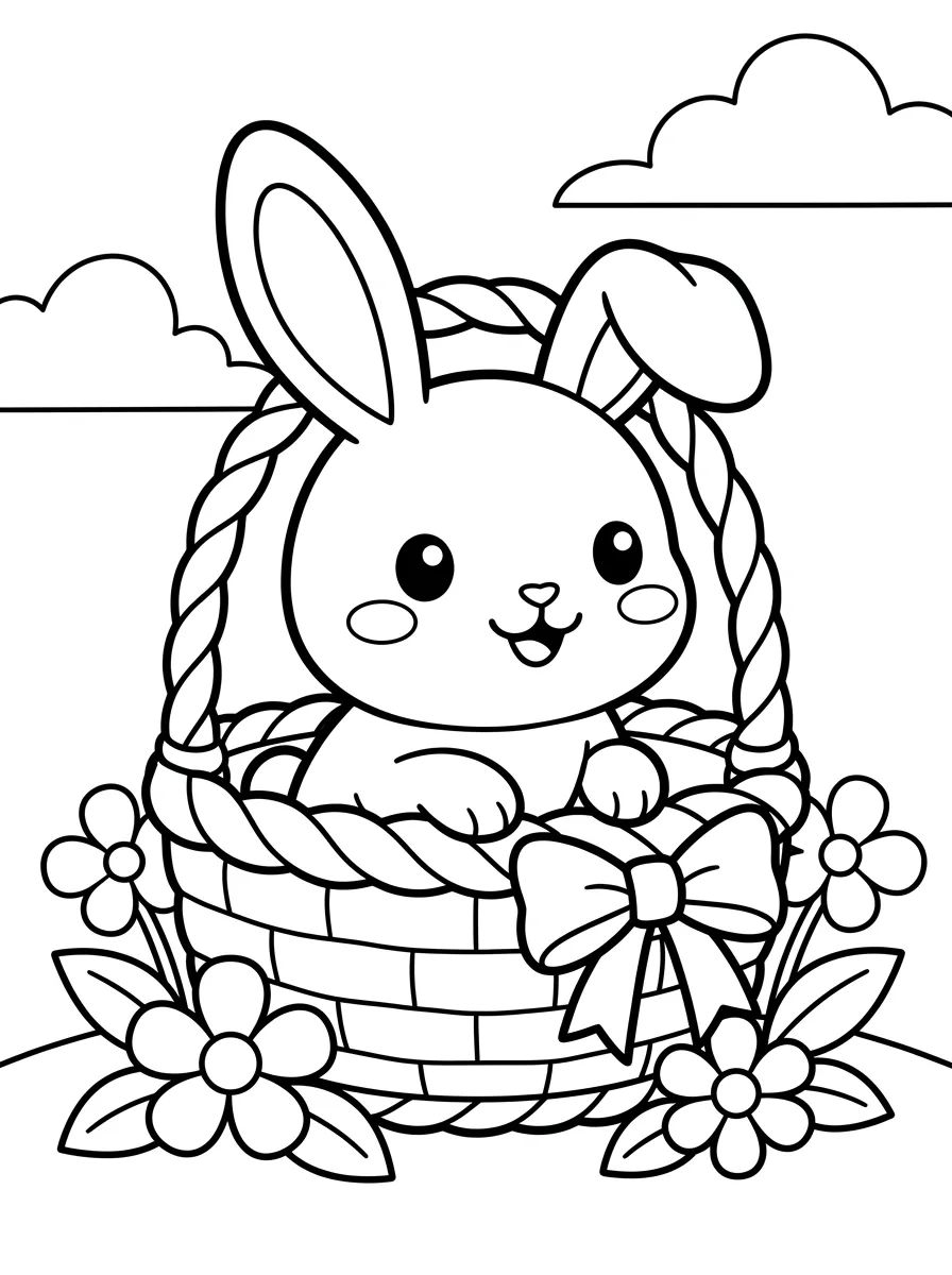 Coelhinho Bebê na Cesta para colorir Desenho de Coelhinho Bebê na Cesta para colorir e imprimir grátis