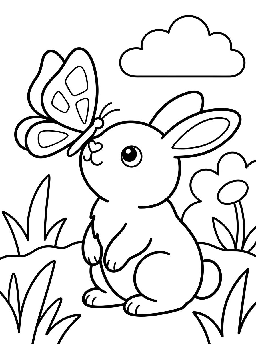 Coelhinho Brincando com uma Borboleta para colorir Desenho de Coelhinho Brincando com uma Borboleta para colorir e imprimir grátis